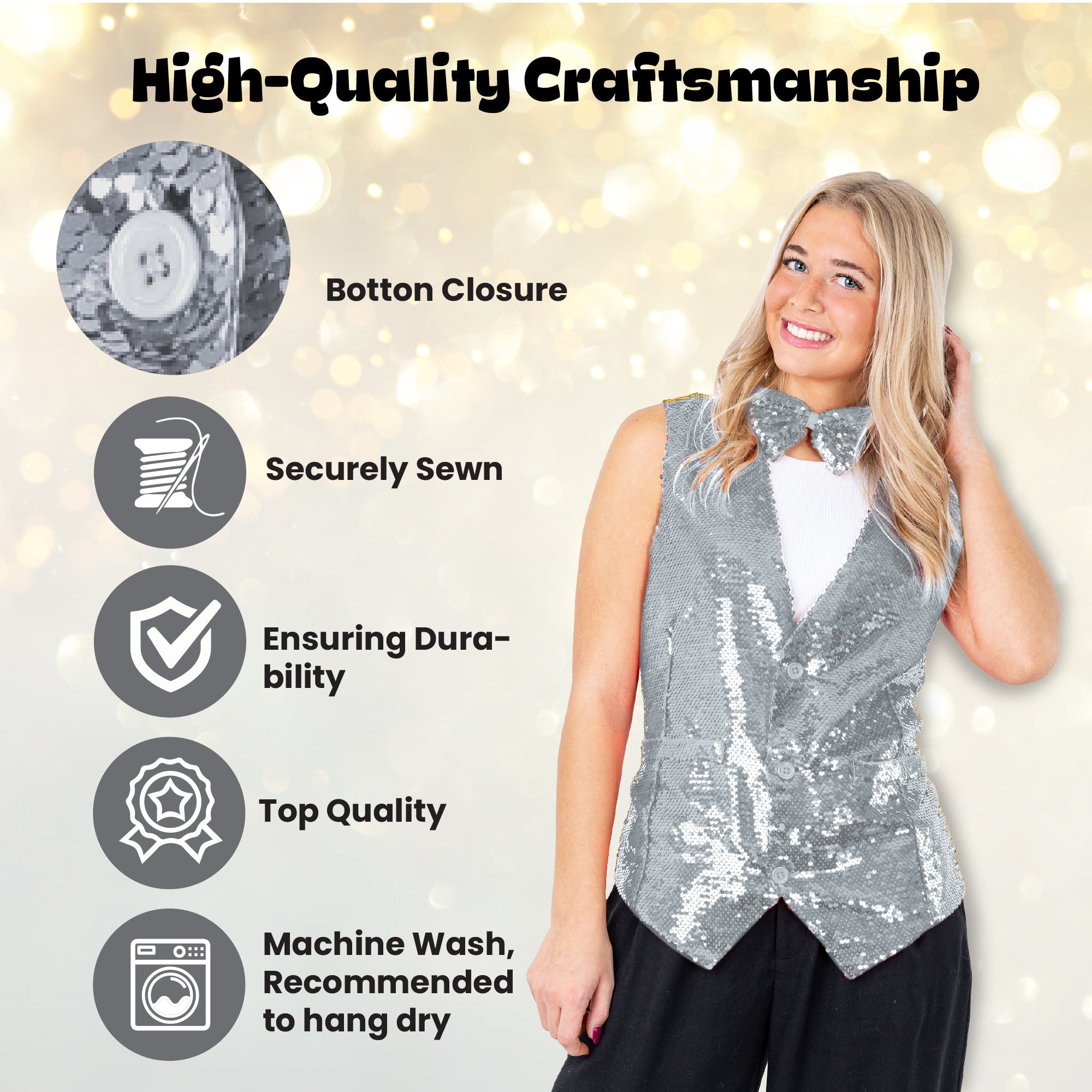 Sequin Vest With Bowtie - Adults