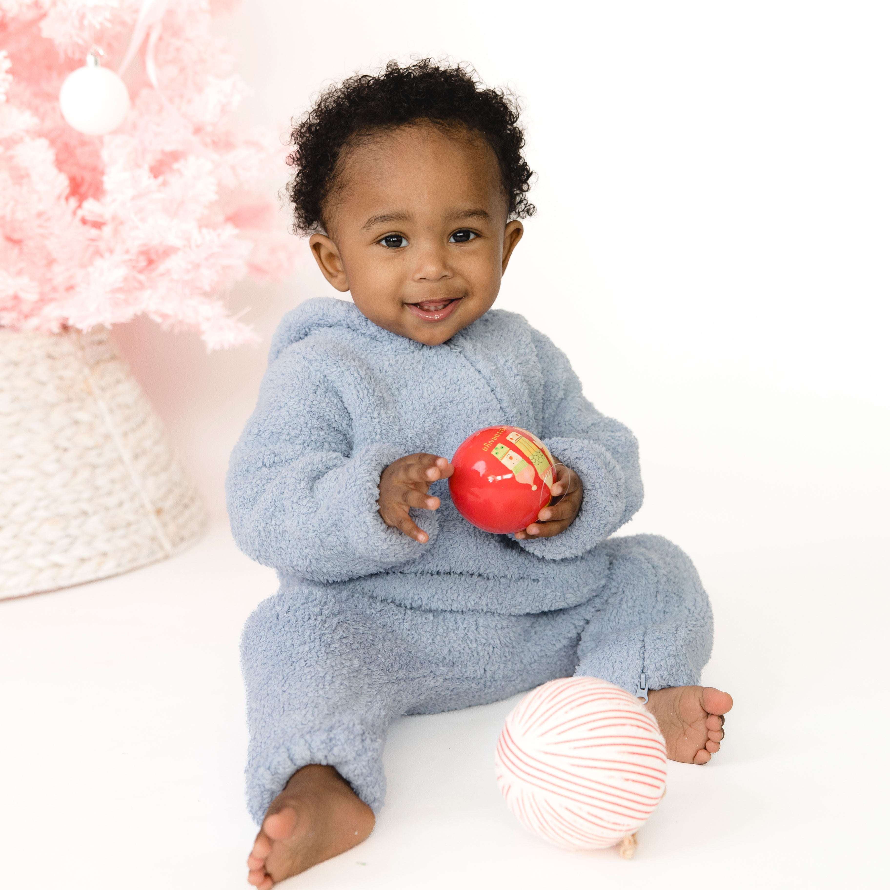 Chenille - Dusty Blue Hooded Romper