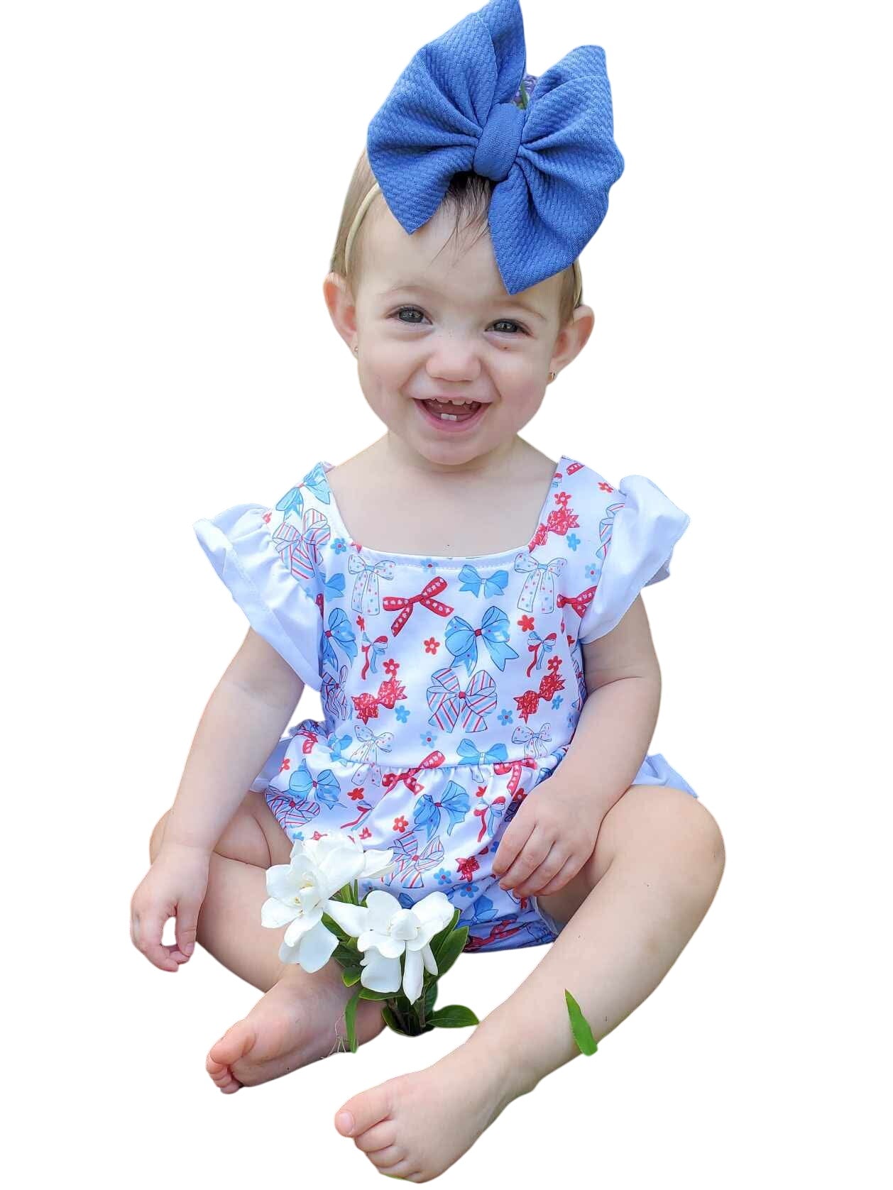July 4th Bows Ruffle Romper