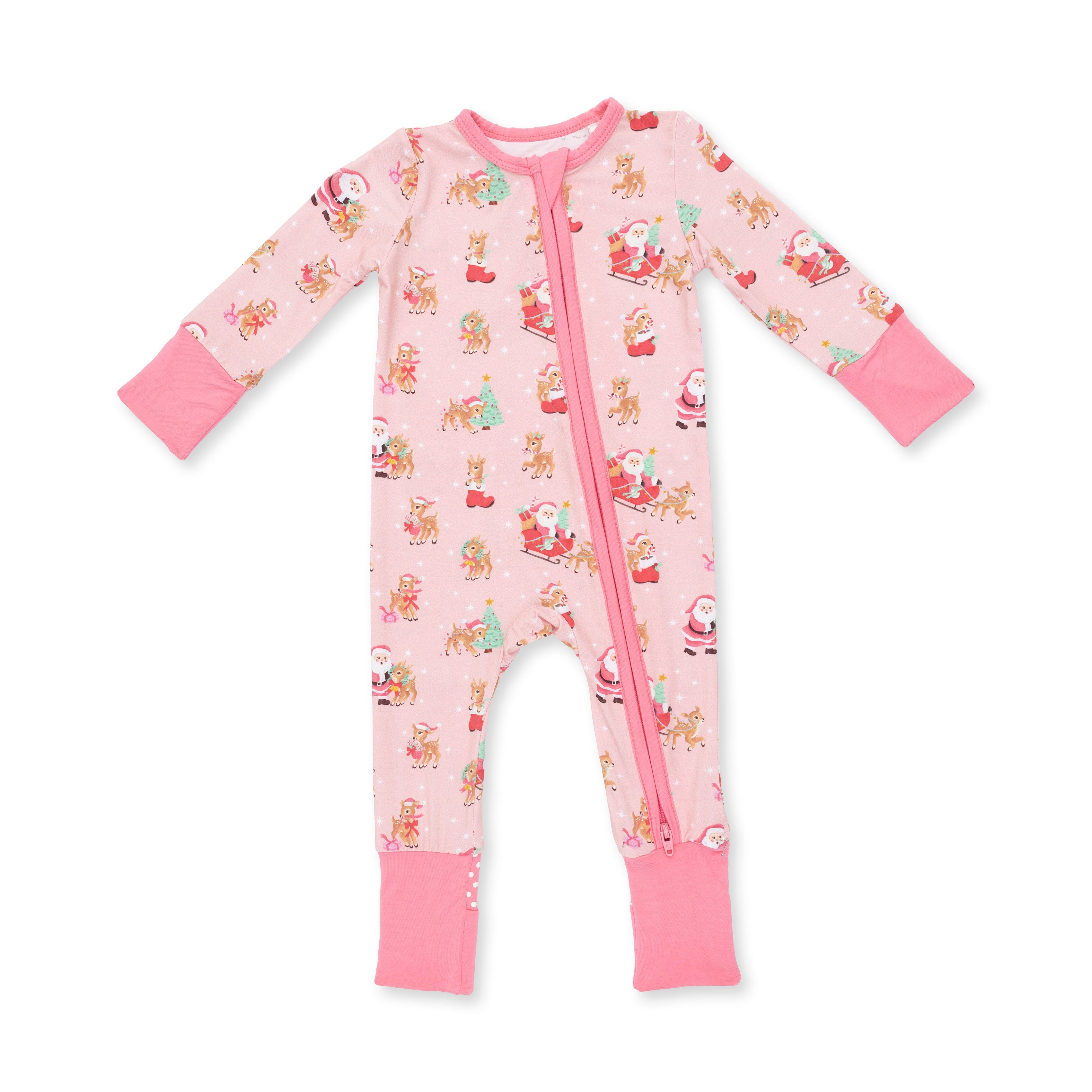 Vintage Reindeer & Santa Pink - Convertible Romper