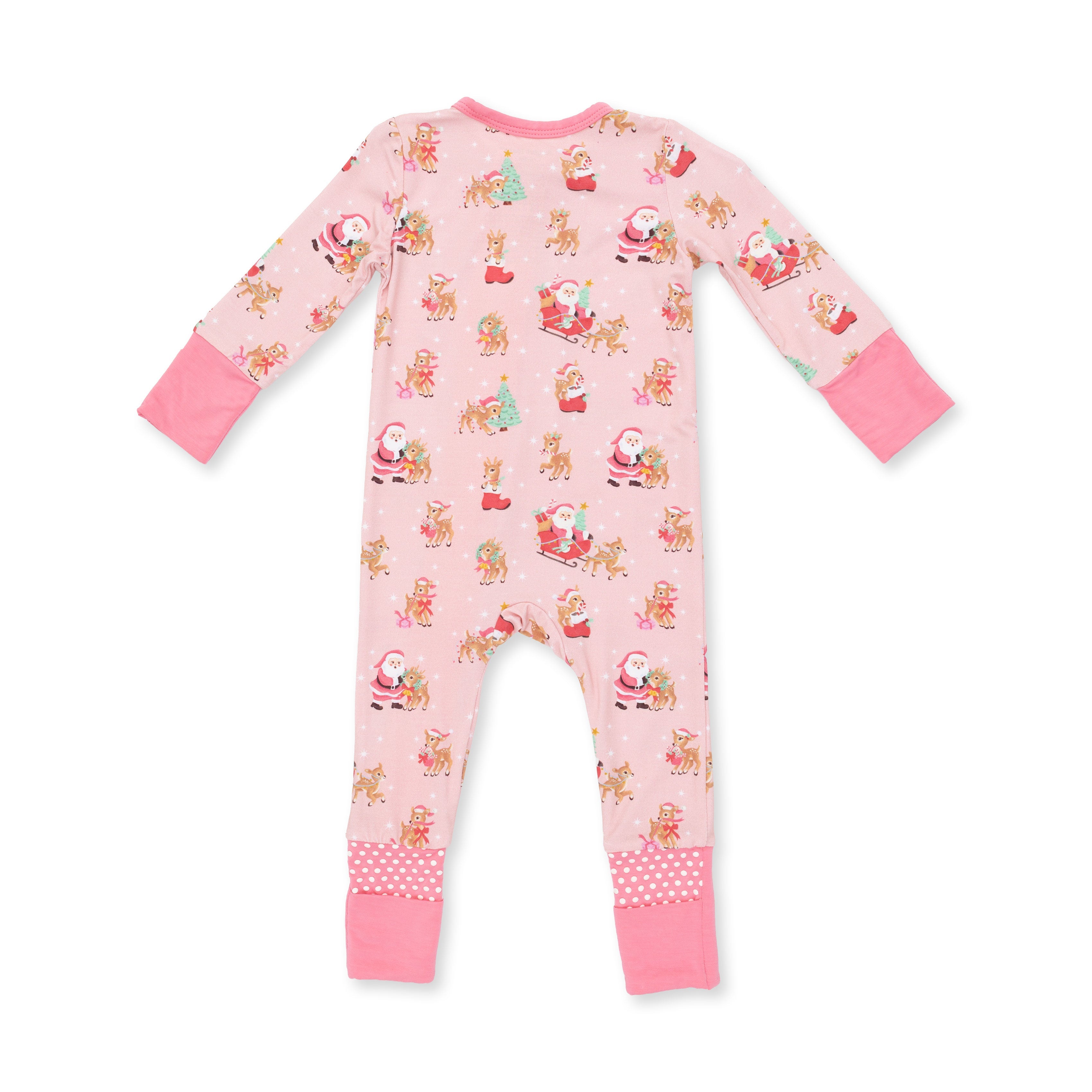Vintage Reindeer & Santa Pink - Convertible Romper