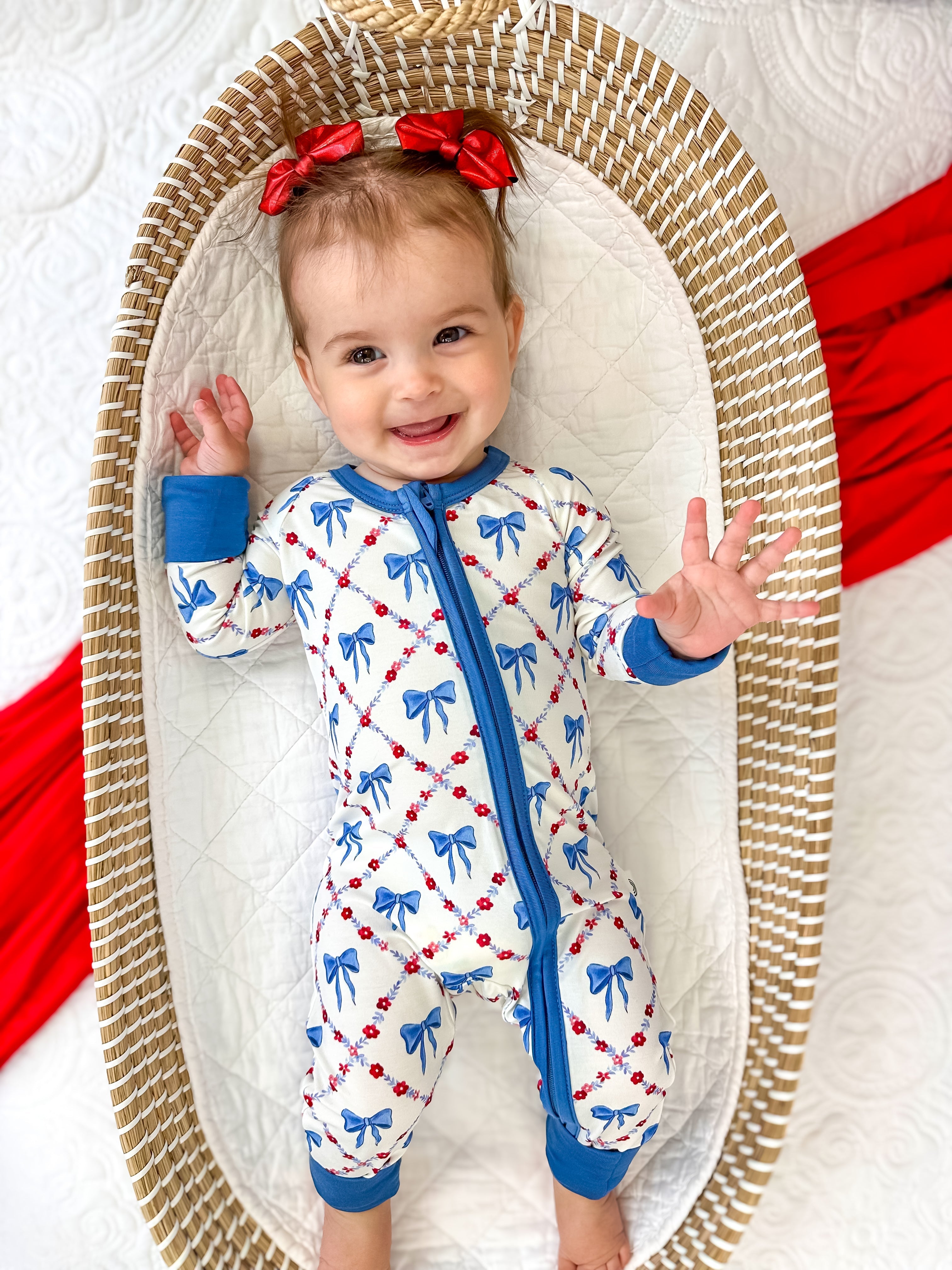 Red White & Bows Bamboo Zippy Romper