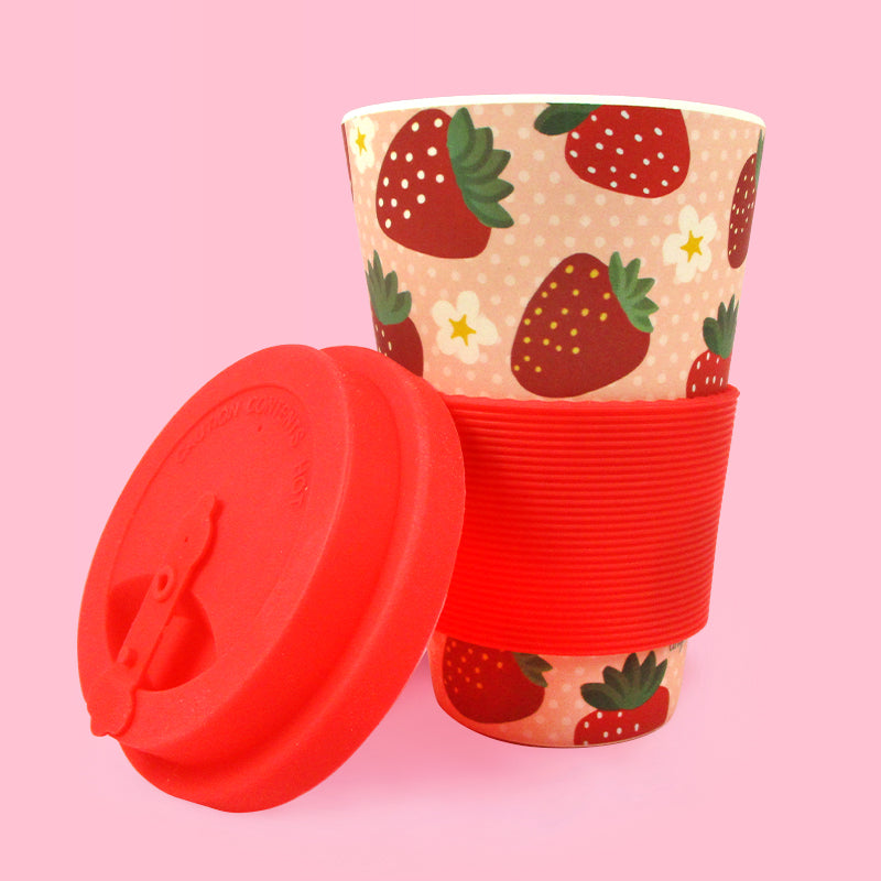 Eco-friendly Reusable Plant Fiber Travel Mug With Strawberry Design