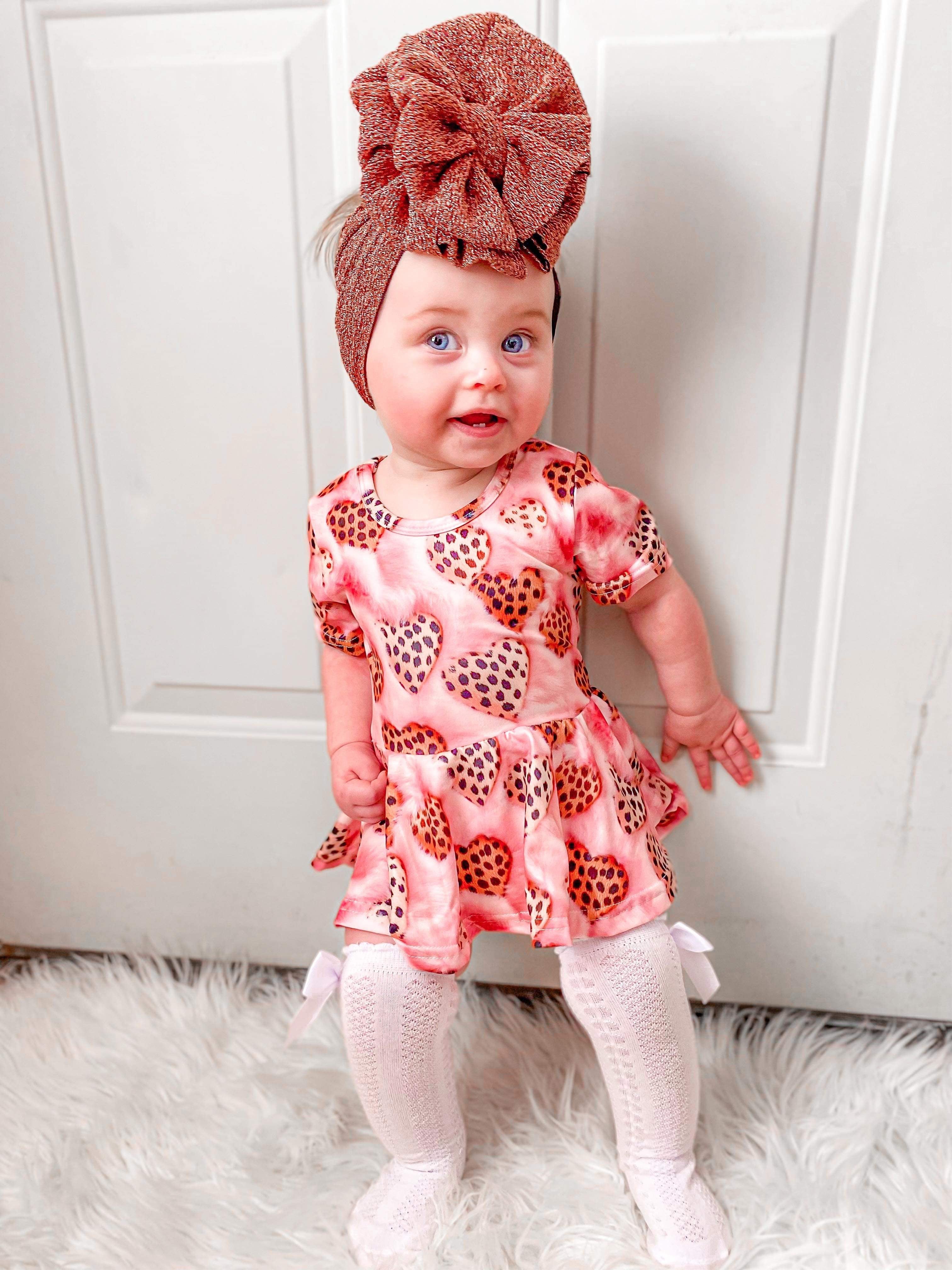 Leopard Hearts Skirted Romper
