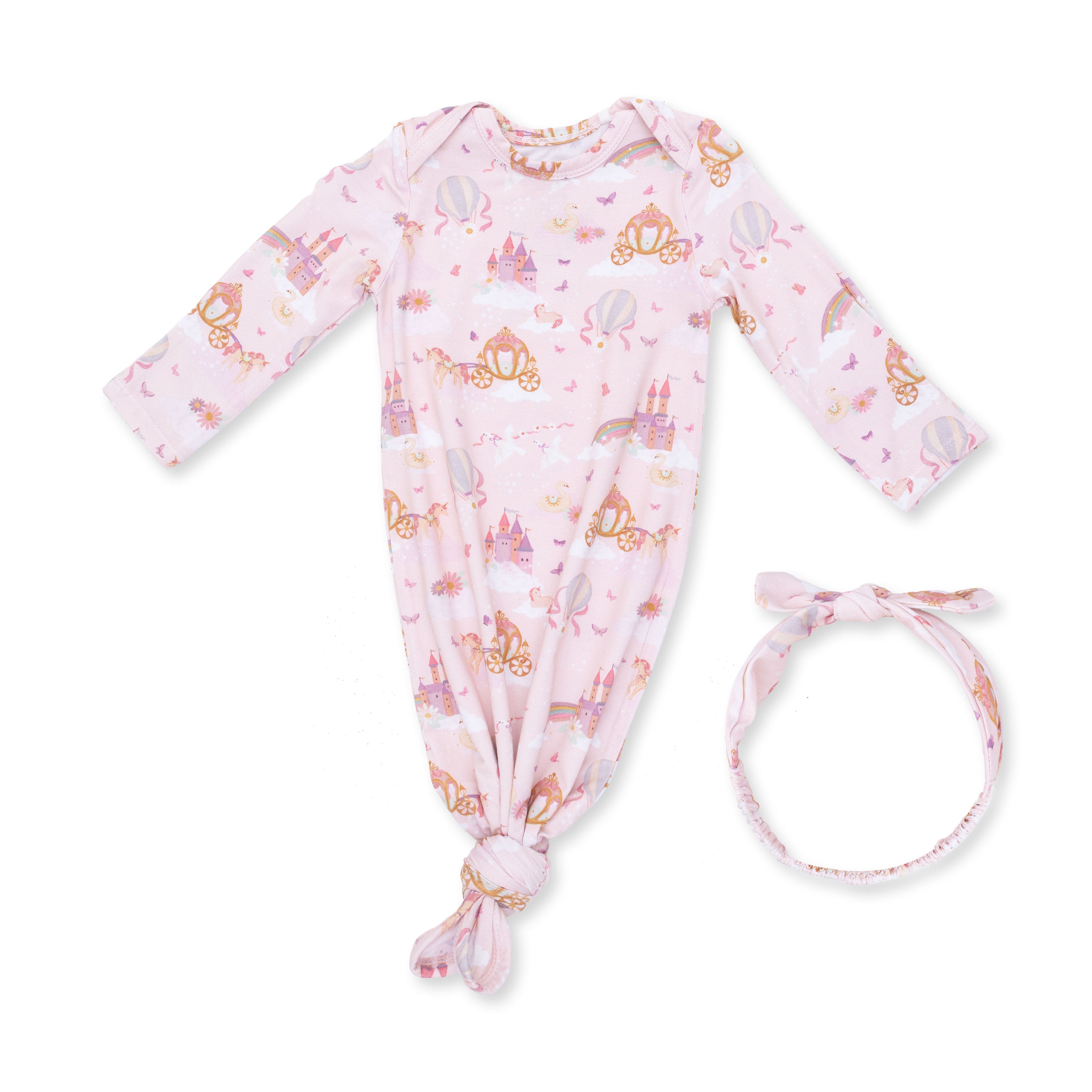 Princess Unicorns And Castle - Knotted Gown And Knot Headband