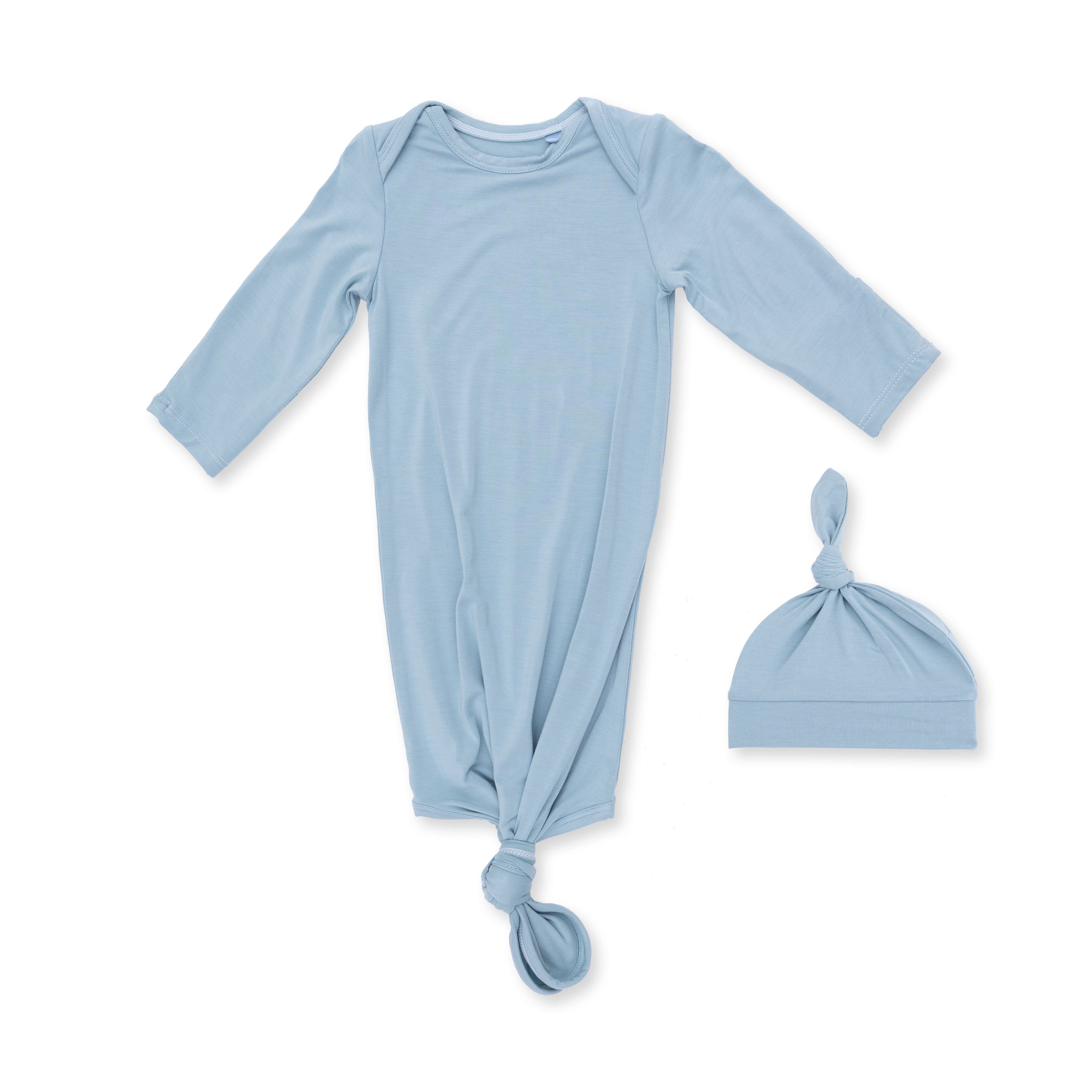 Solid Stone Blue - Knotted Gown And Knotted Hat Set