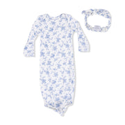 Baby Blue Vines Floral - Knotted Gown And Headband