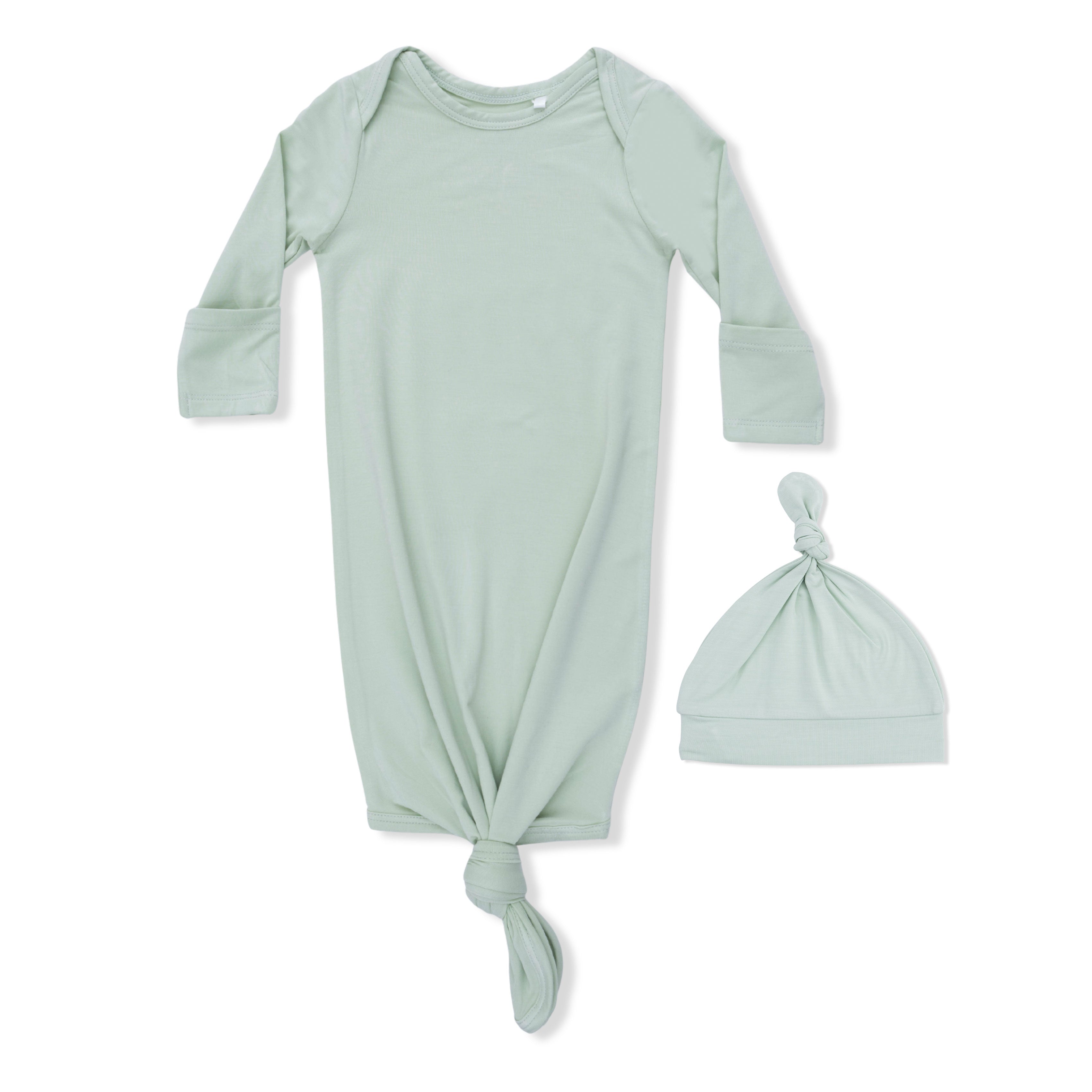 Solid Milky Green - Knotted Gown And Knotted Hat