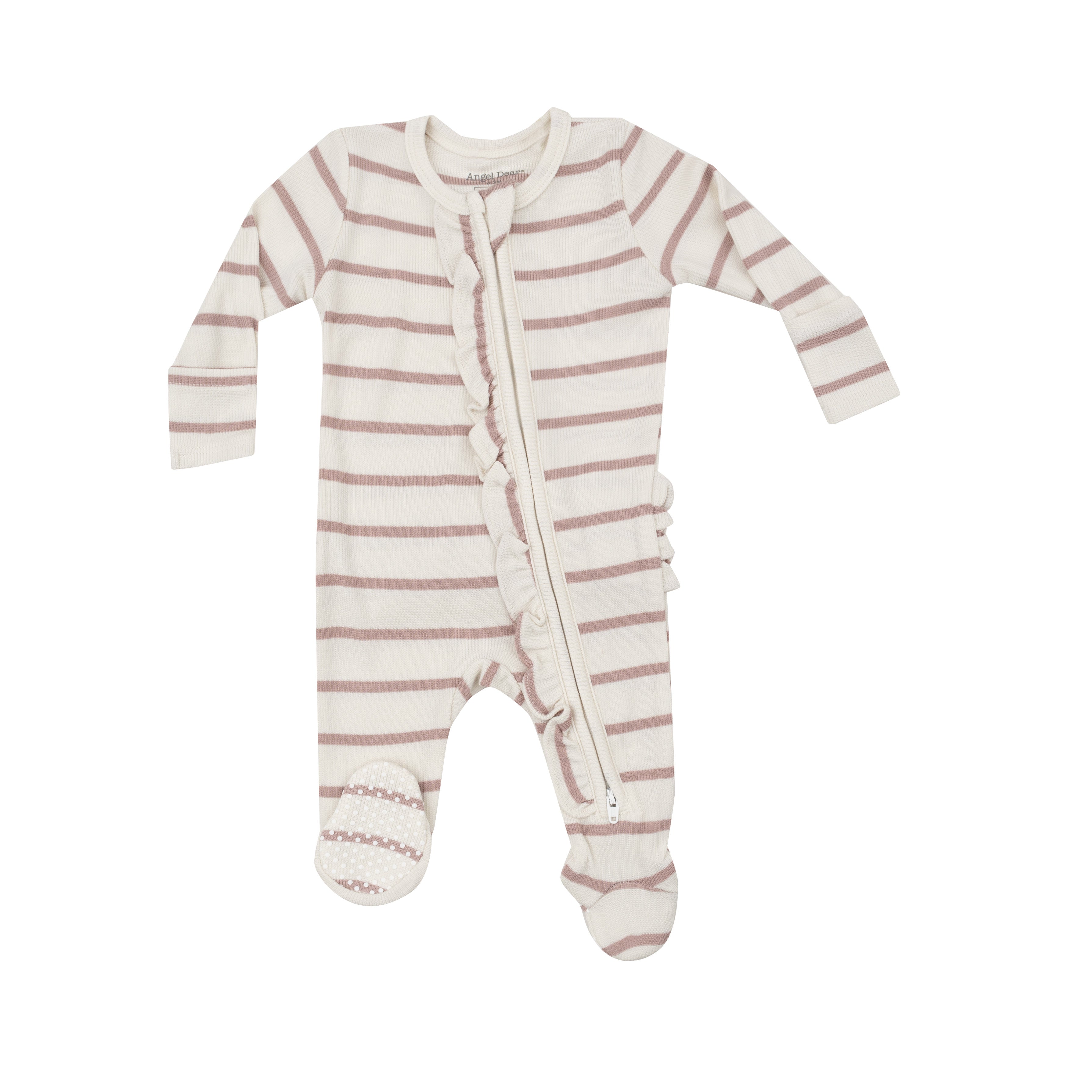 2 Way Ruffle Zipper Footie - Modal Rib French Stripe -misty Rose