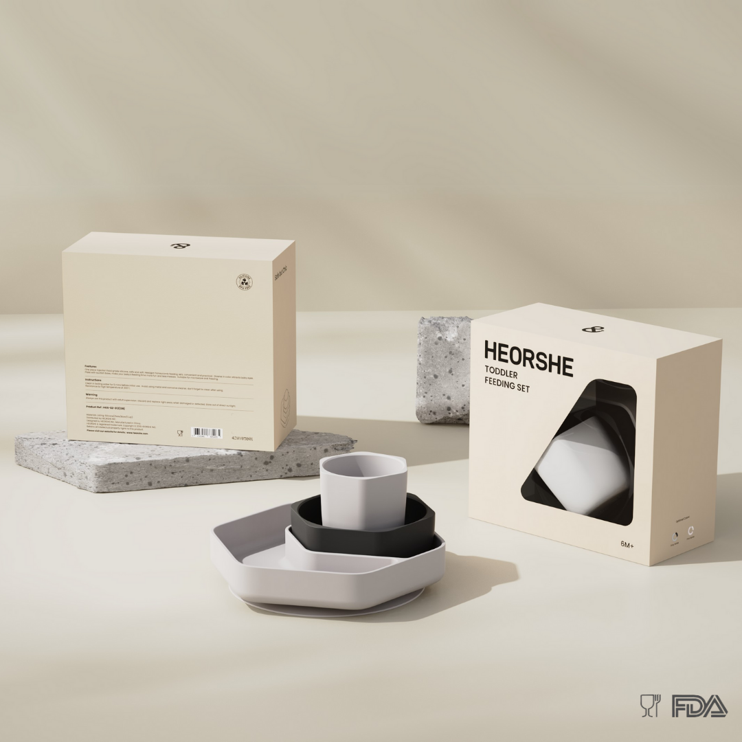 Toddler Feeding Set Grey & Black