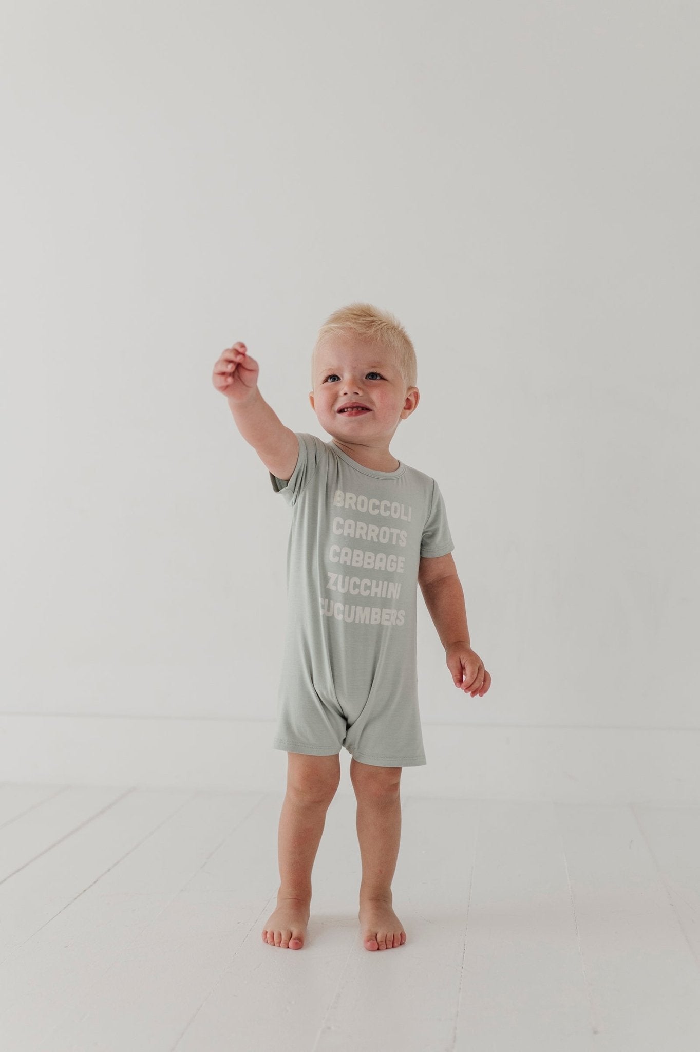 Baby Boy Short Sleeve Tee Romper In Broccoli Carrots