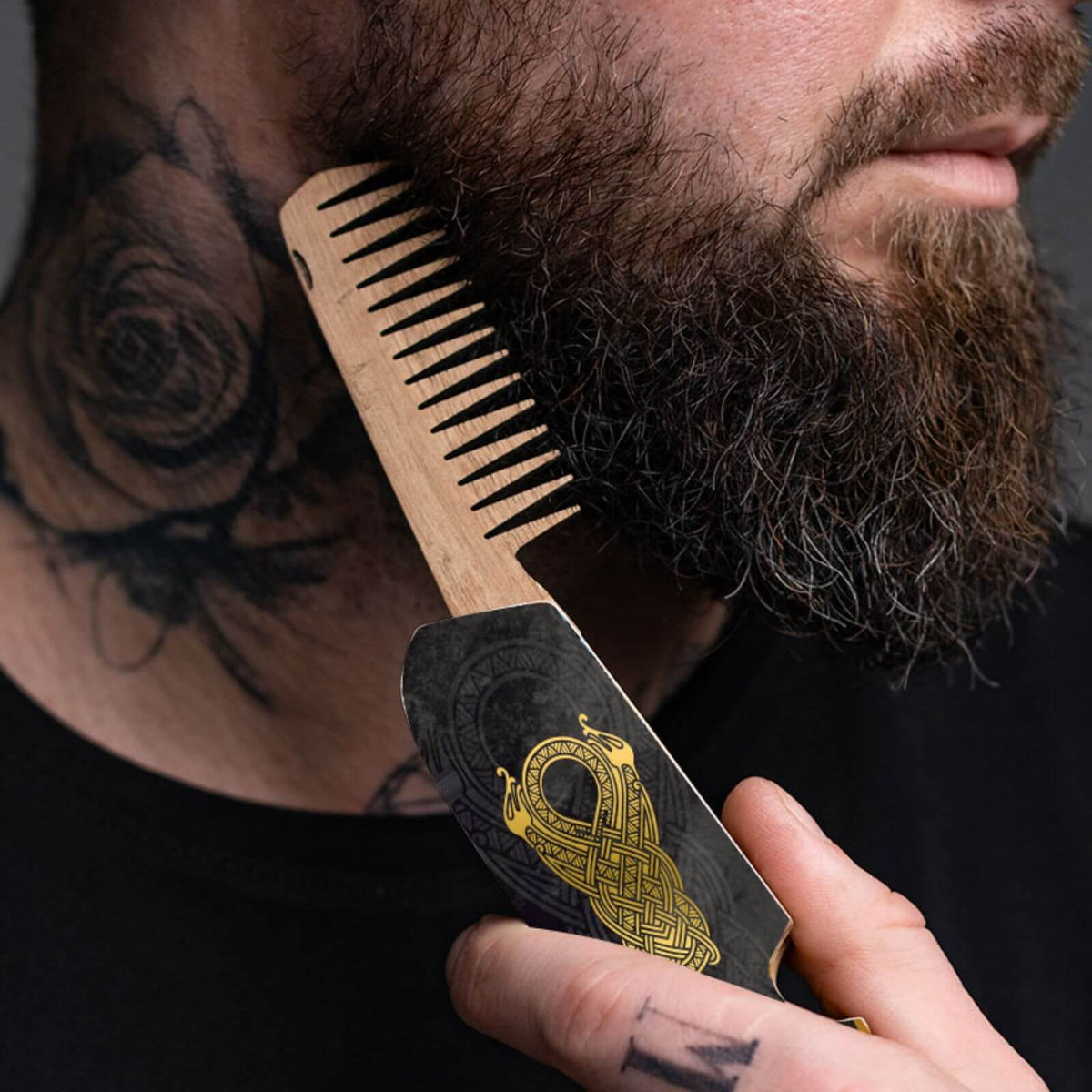Wooden Beard Comb - Golden Chains