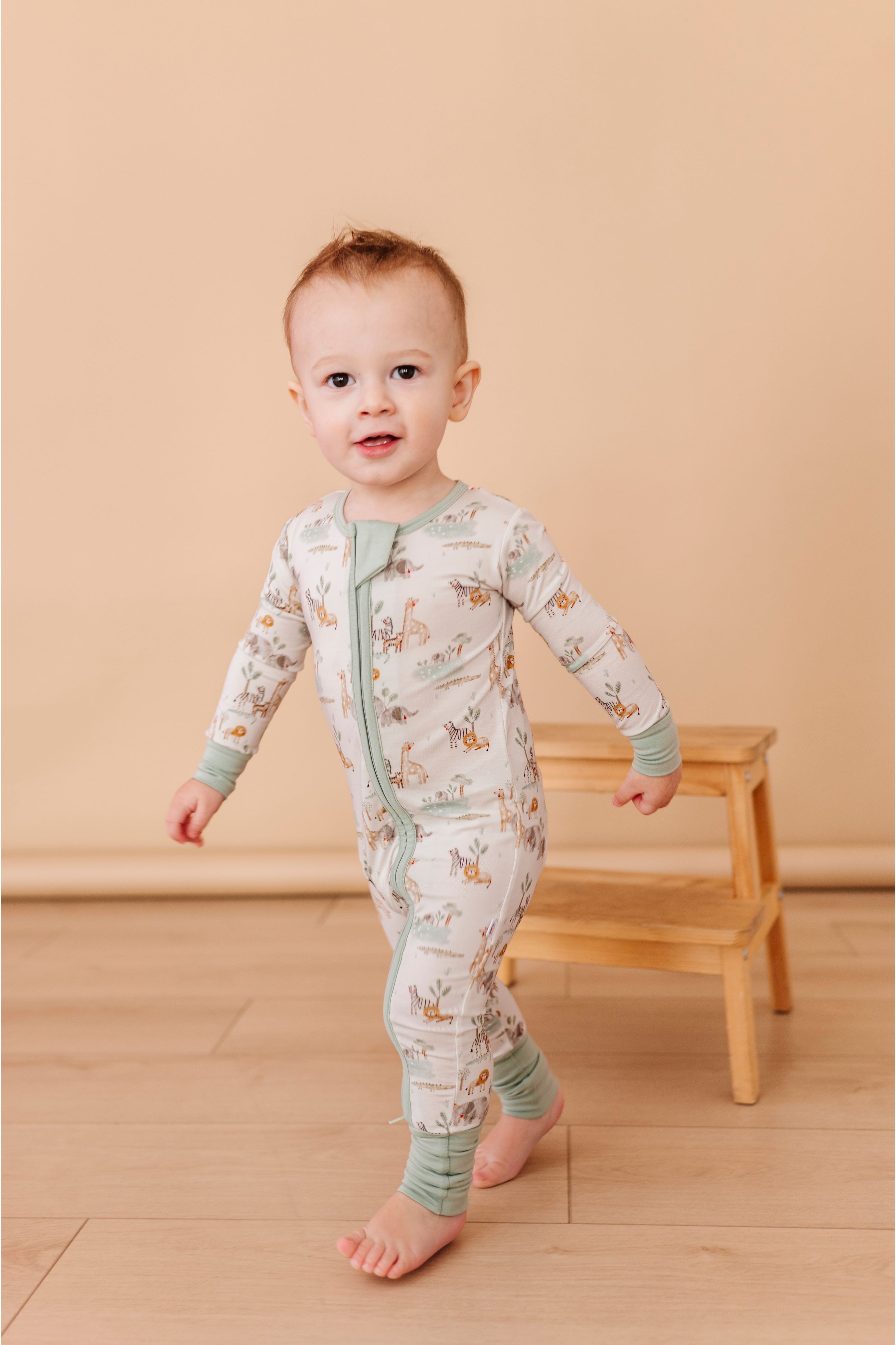 Bamboo One Piece Zip Pajama - Soft Savannah