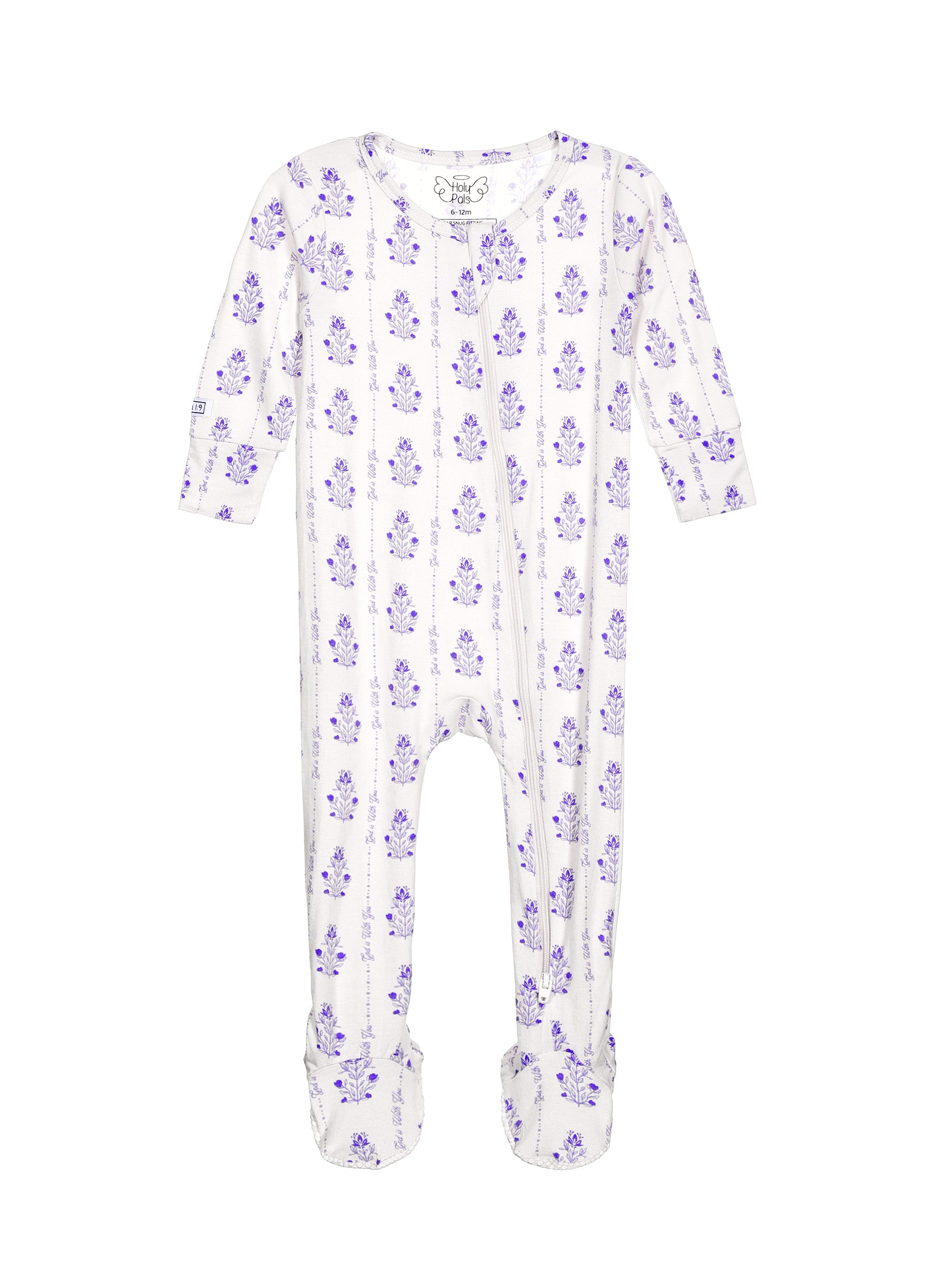 God Is With You Floral Pj Footed Onesie Bamboo