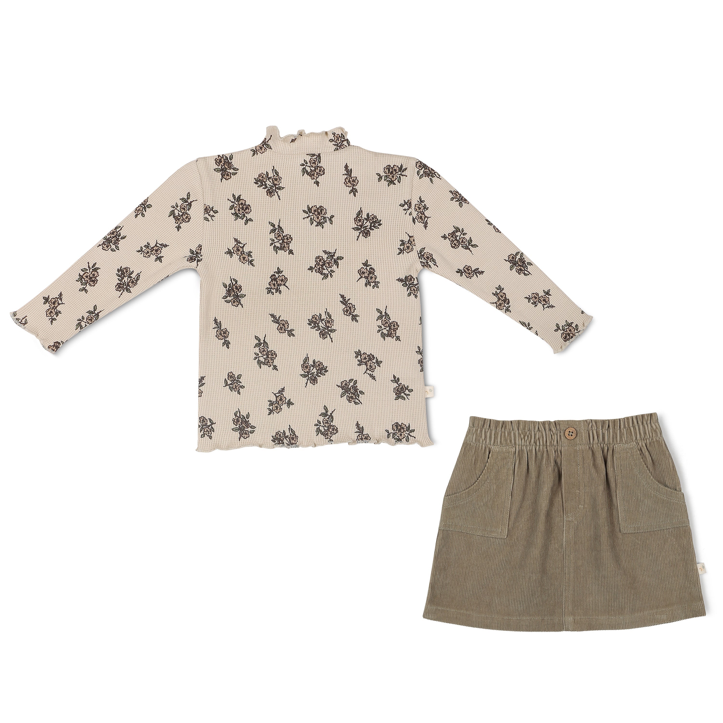 Organic Tee And Corduroy Skirt Set - Olive