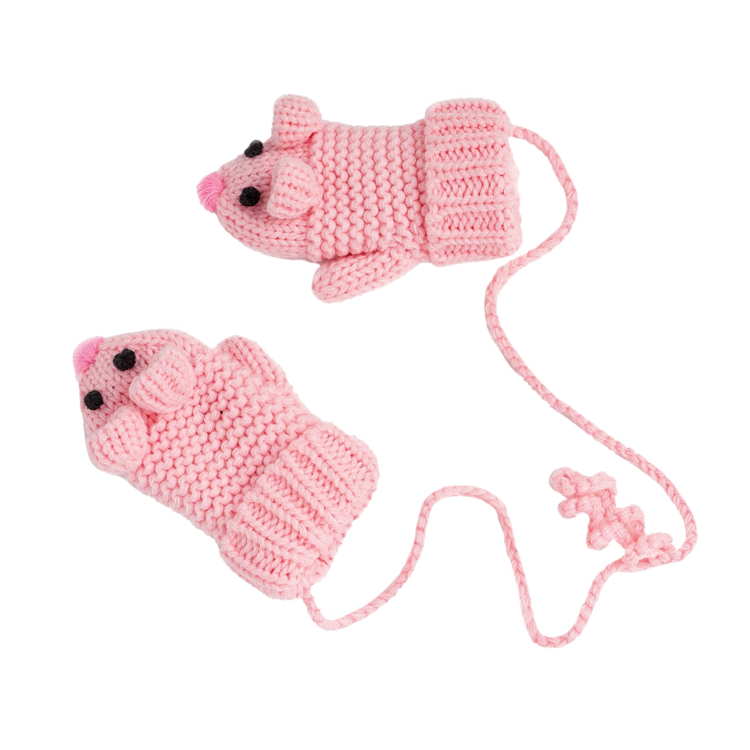 Mouse Face Knit Mittens With String For Kids 1-6 Years, Cozy, Cute & Connected For Little Hands, Premium Quality