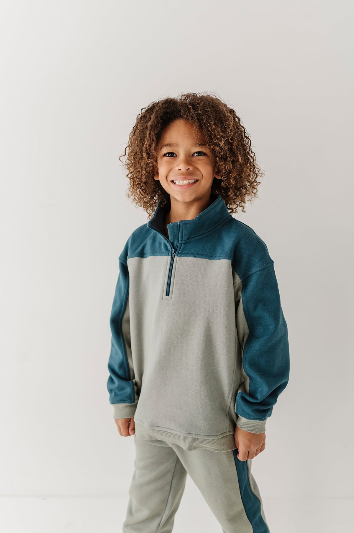 Boys Zip Front Oversized Sweatshirt In Shadow Green