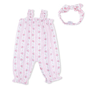 Winding Roses Stripe - Ruffly Strap Overall & Headband