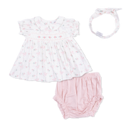 Dainty Buds And Bows - Smocked Dress Set And Headband