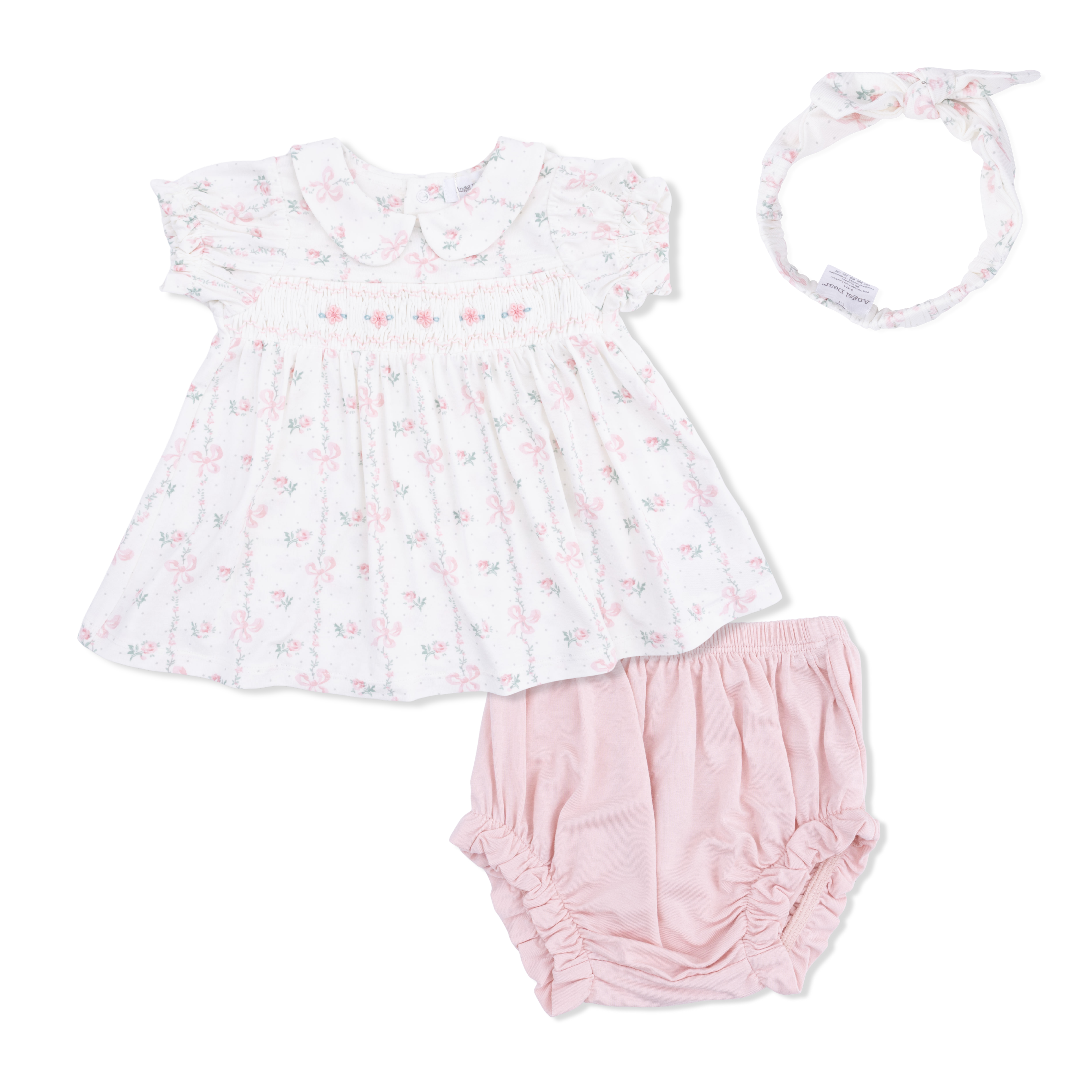 Dainty Buds And Bows - Smocked Dress Set And Headband