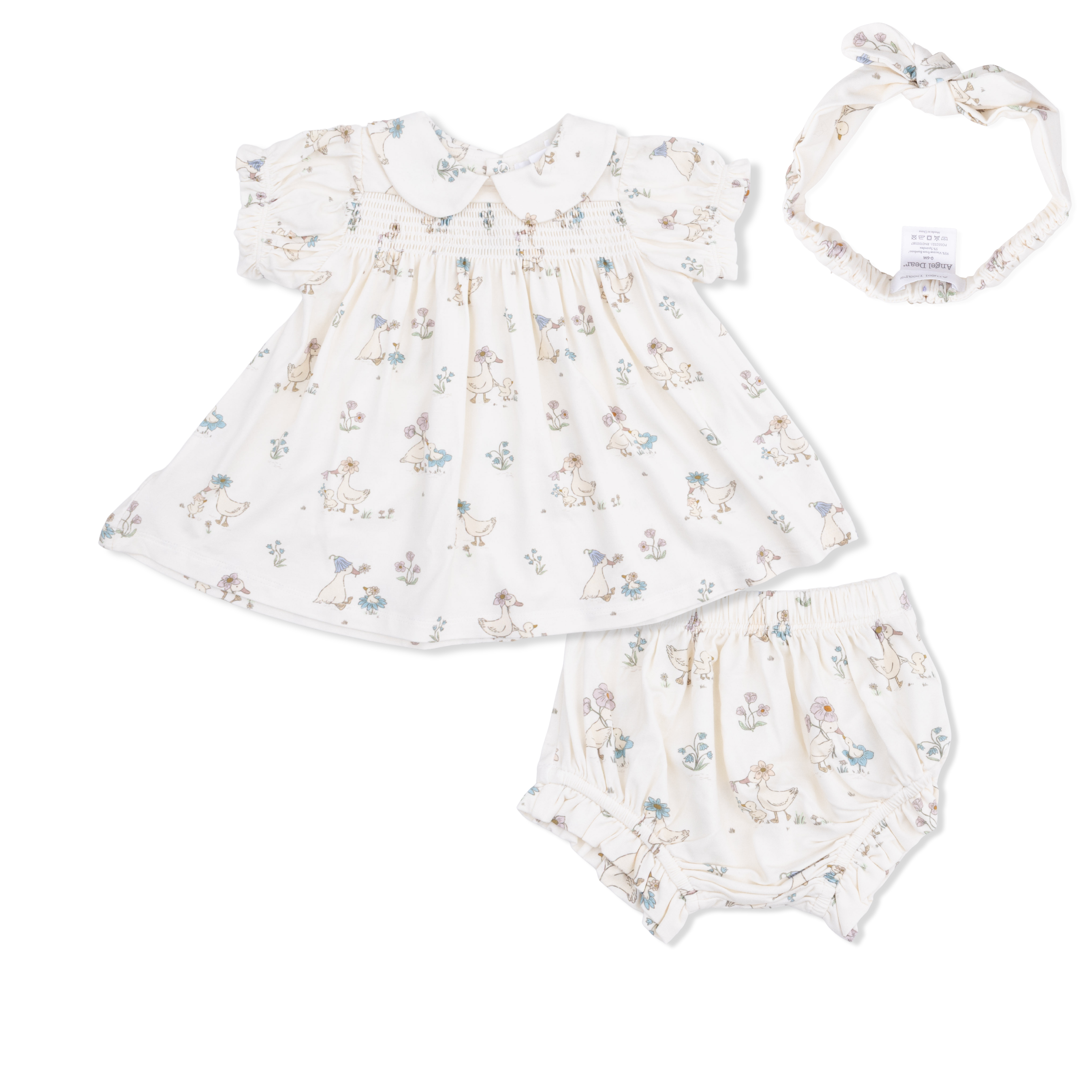 Flower Ducklings - Smocked Dress Set With Headband