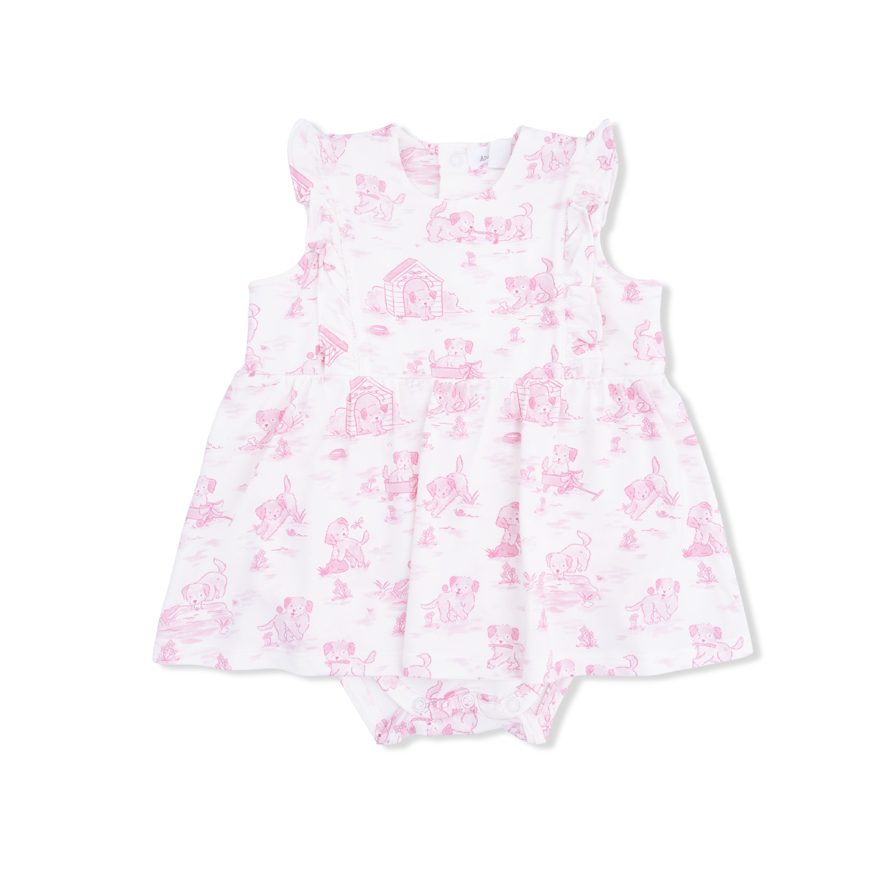 Puppy Toile Pink - Ruffle Bodysuit Dress
