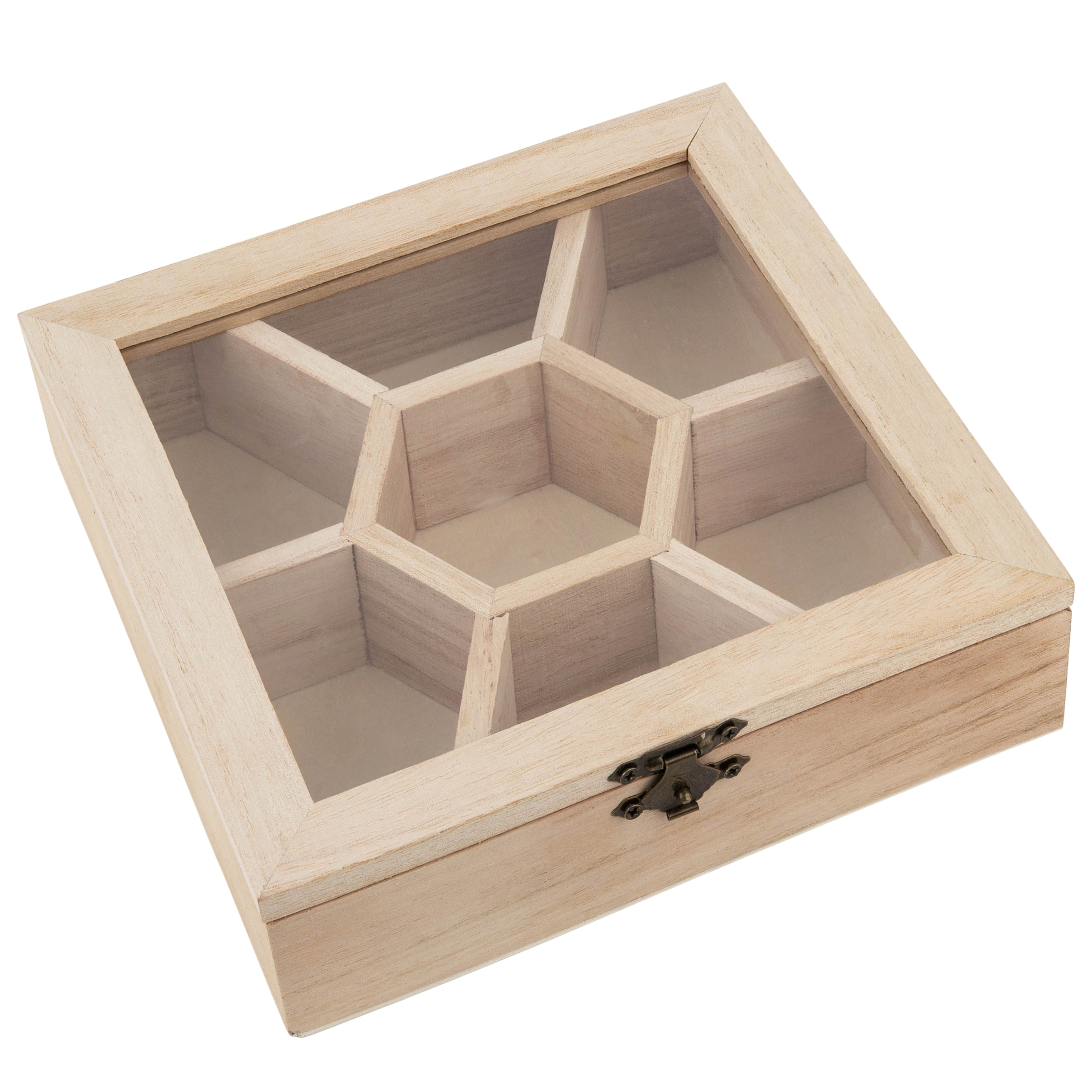 Wooden Sectional Boxes With Lid 4 Pack 7''x7''x2''