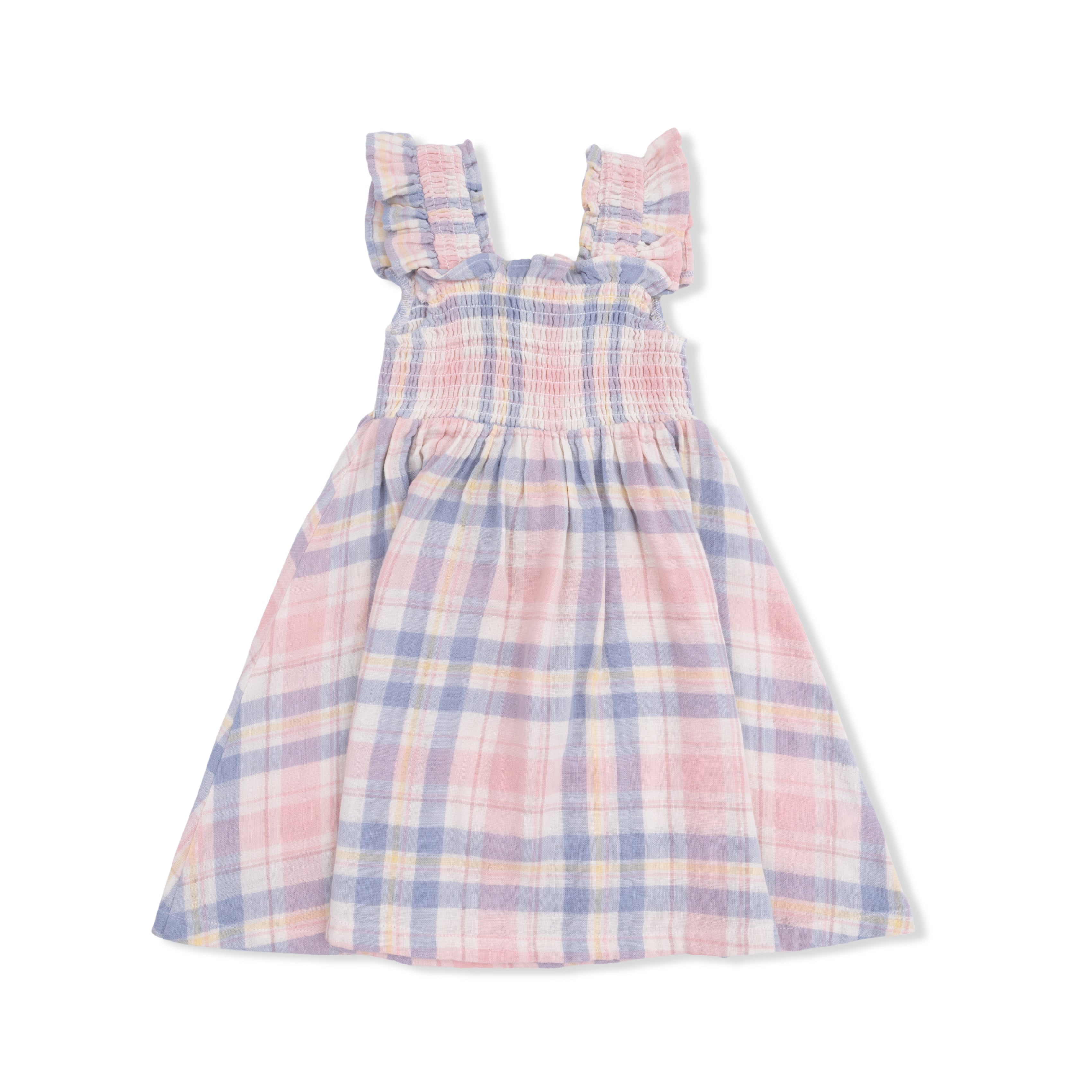 Dusty Plaid - Smocked Sundress With Bloomer