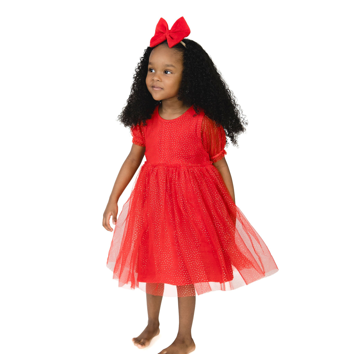 Velour Holiday Red - Puff Sleeve Dress With Tulle Overlay And Bloomer (up To 4t)