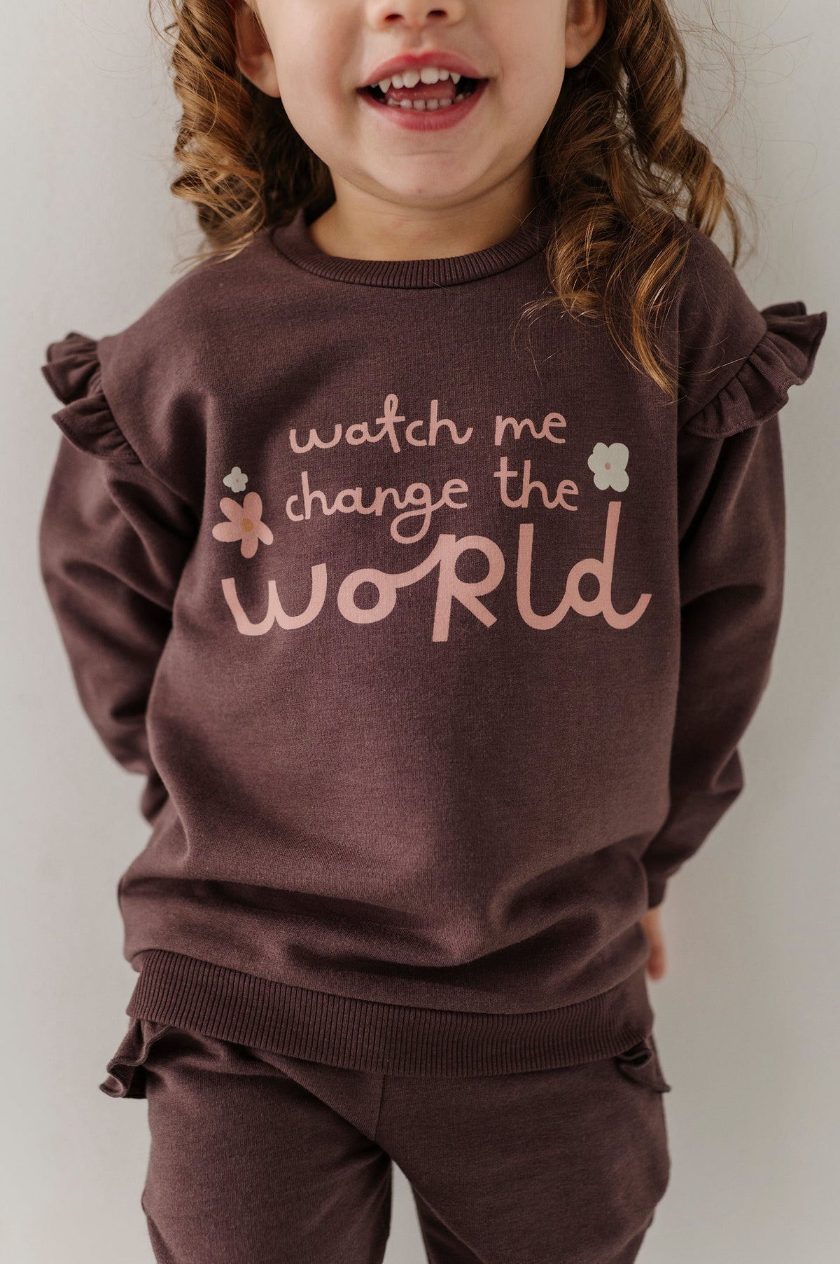 Girls Ruffle Sweatshirt In Watch Me Change The World
