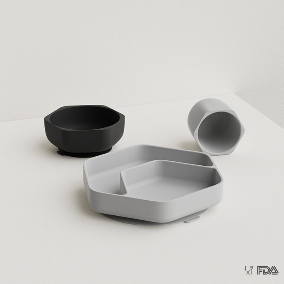 Toddler Feeding Set Grey & Black