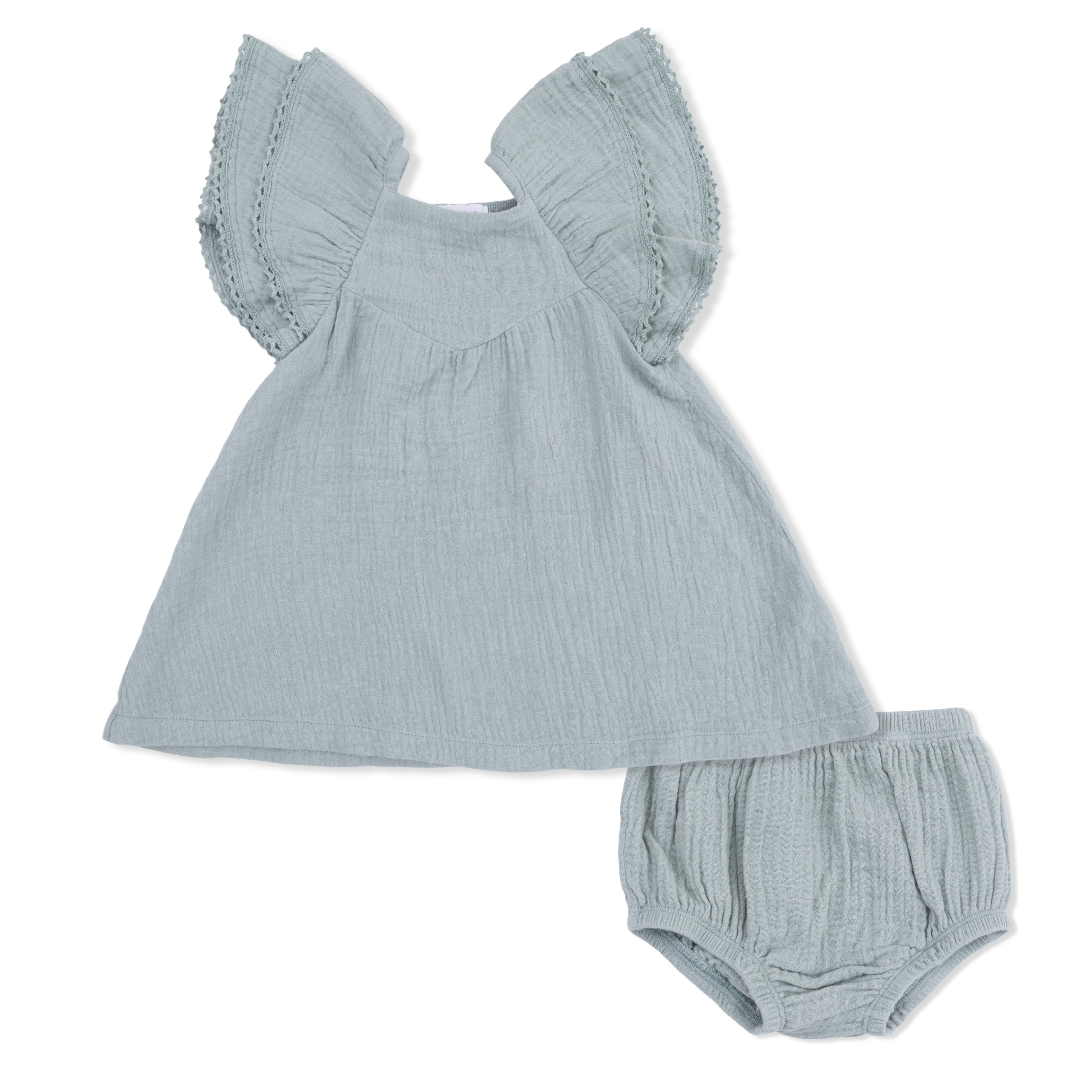 Solid Muslin Jadeite - V-neck Dress And Bloomer