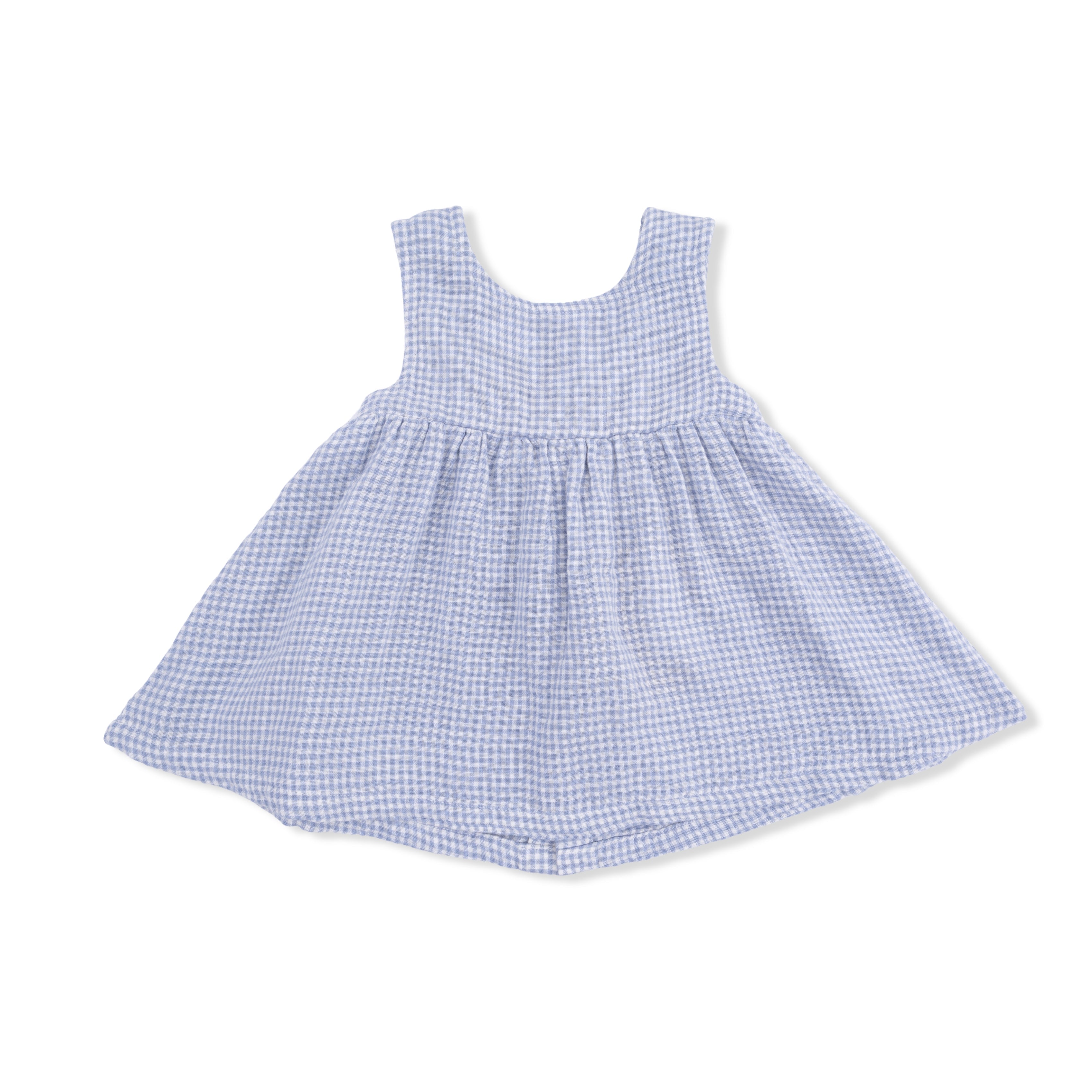 Micro Gingham Blue Blizzard - Infant Dress With Bow And Bloomer