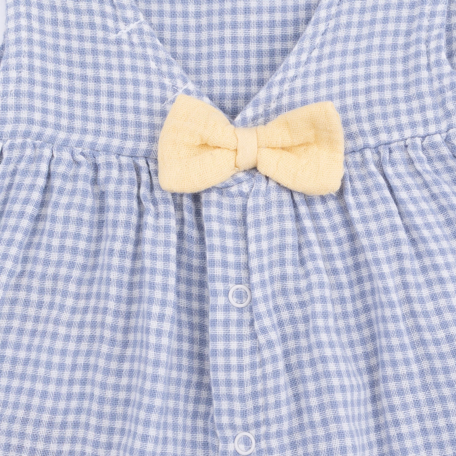 Micro Gingham Blue Blizzard - Infant Dress With Bow And Bloomer