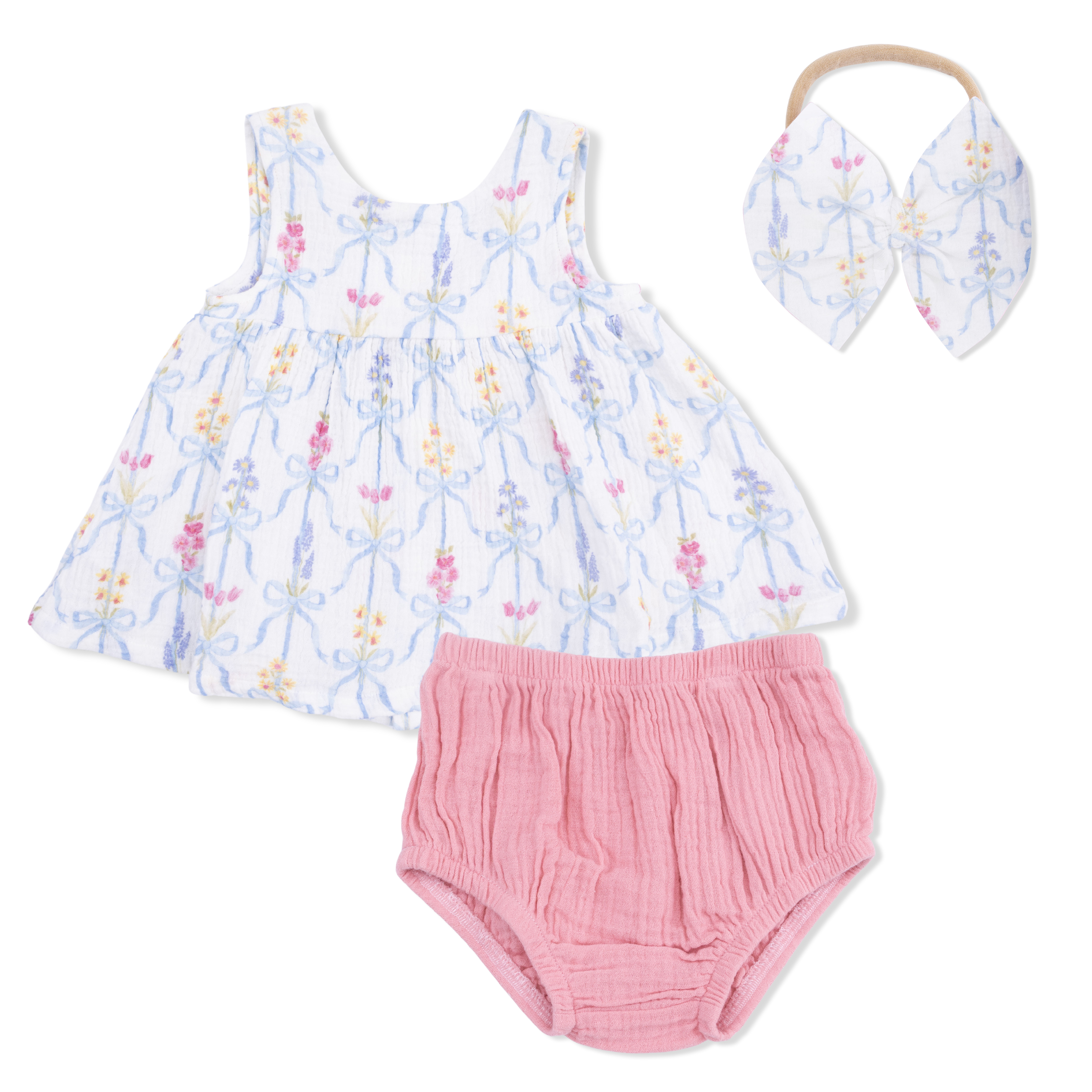 Ribbon Bouquets - Dress With Bow & Bloomer With Bow On Headband Set