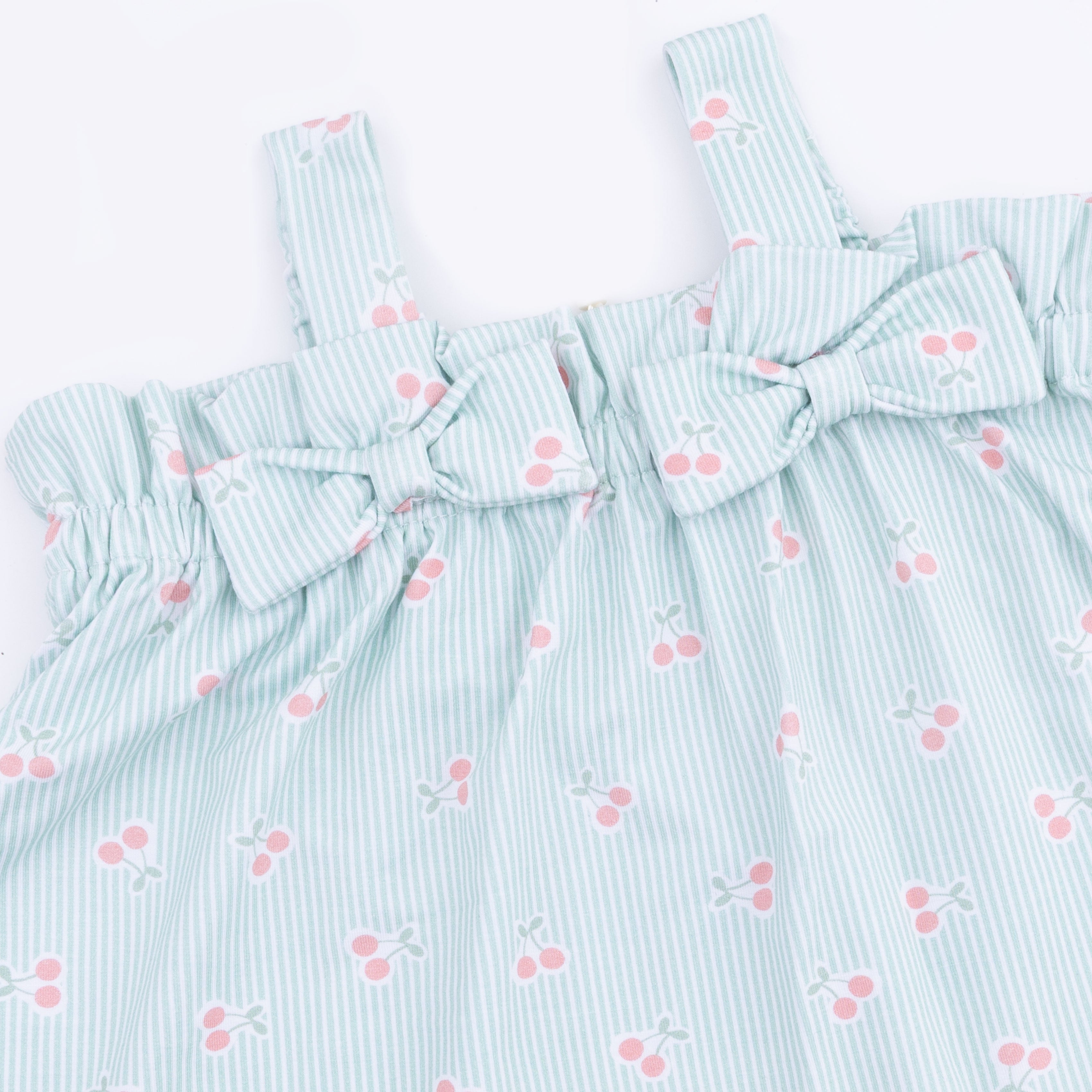 Tiny Cherry Stripe - Top With Bows And Ruffle Leg Bloomer