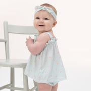 Tiny Cherry Stripe - Top With Bows And Ruffle Leg Bloomer