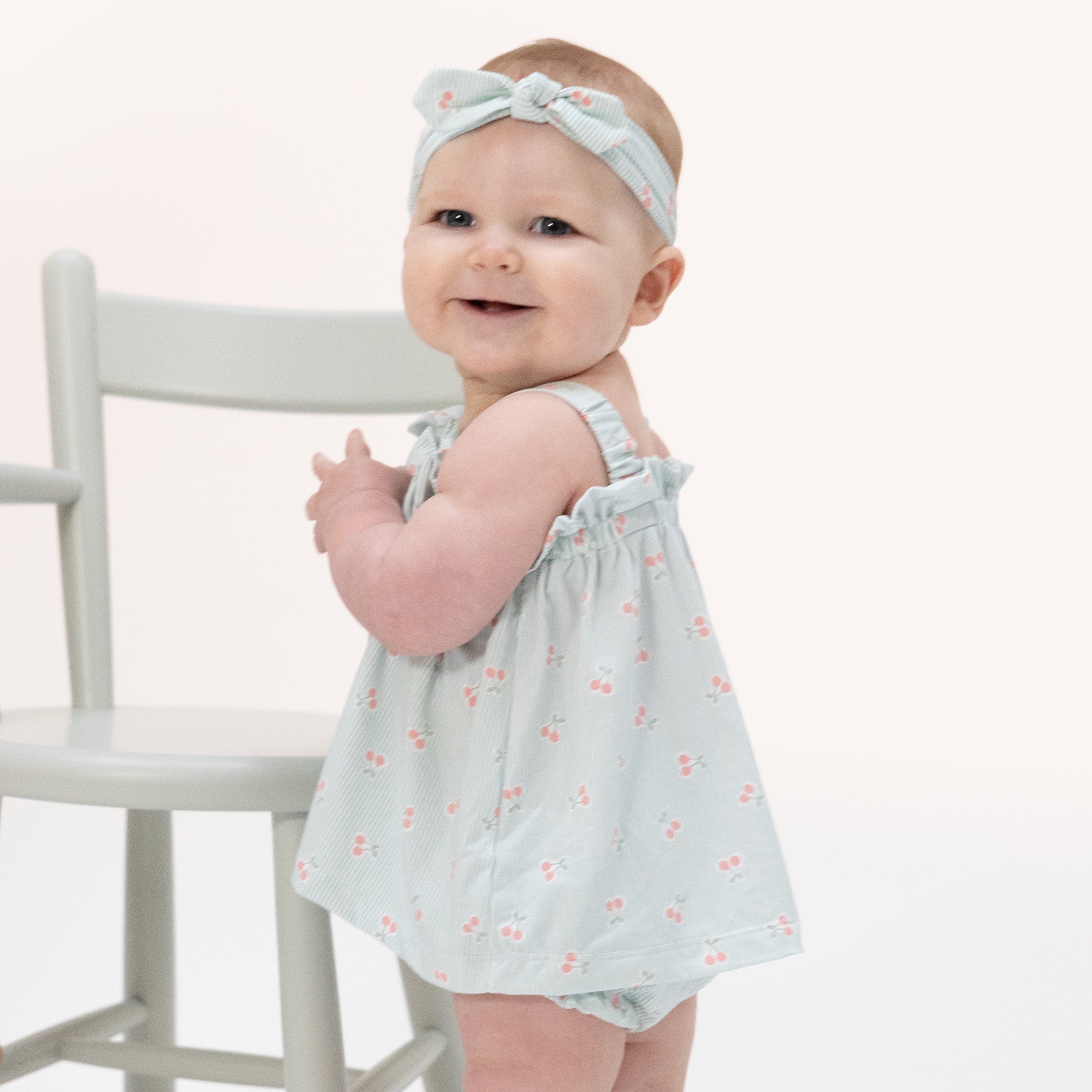 Tiny Cherry Stripe - Top With Bows And Ruffle Leg Bloomer