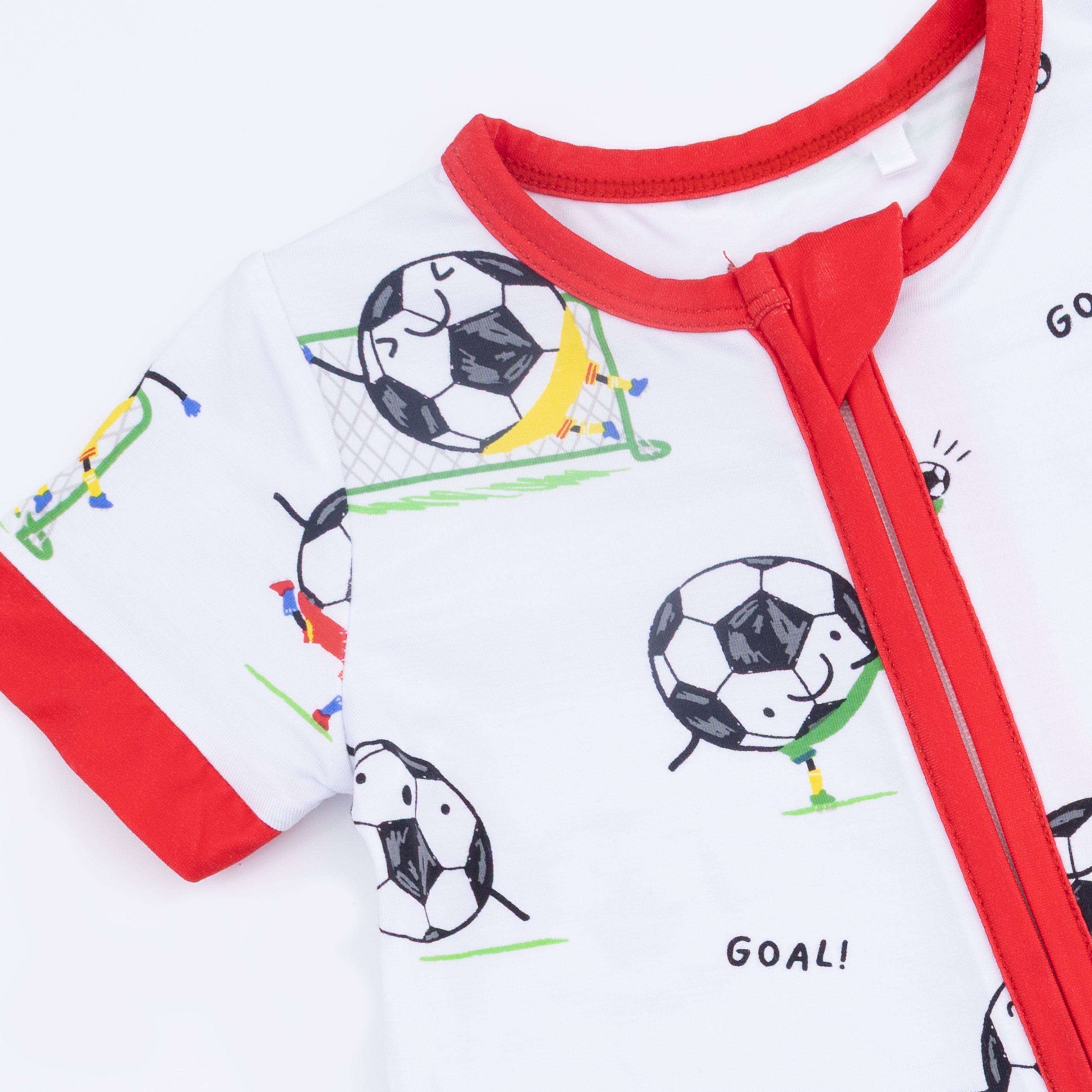 Soccer Balls Playing Soccer  Blue - Shortie 2 Way Zipper Romper