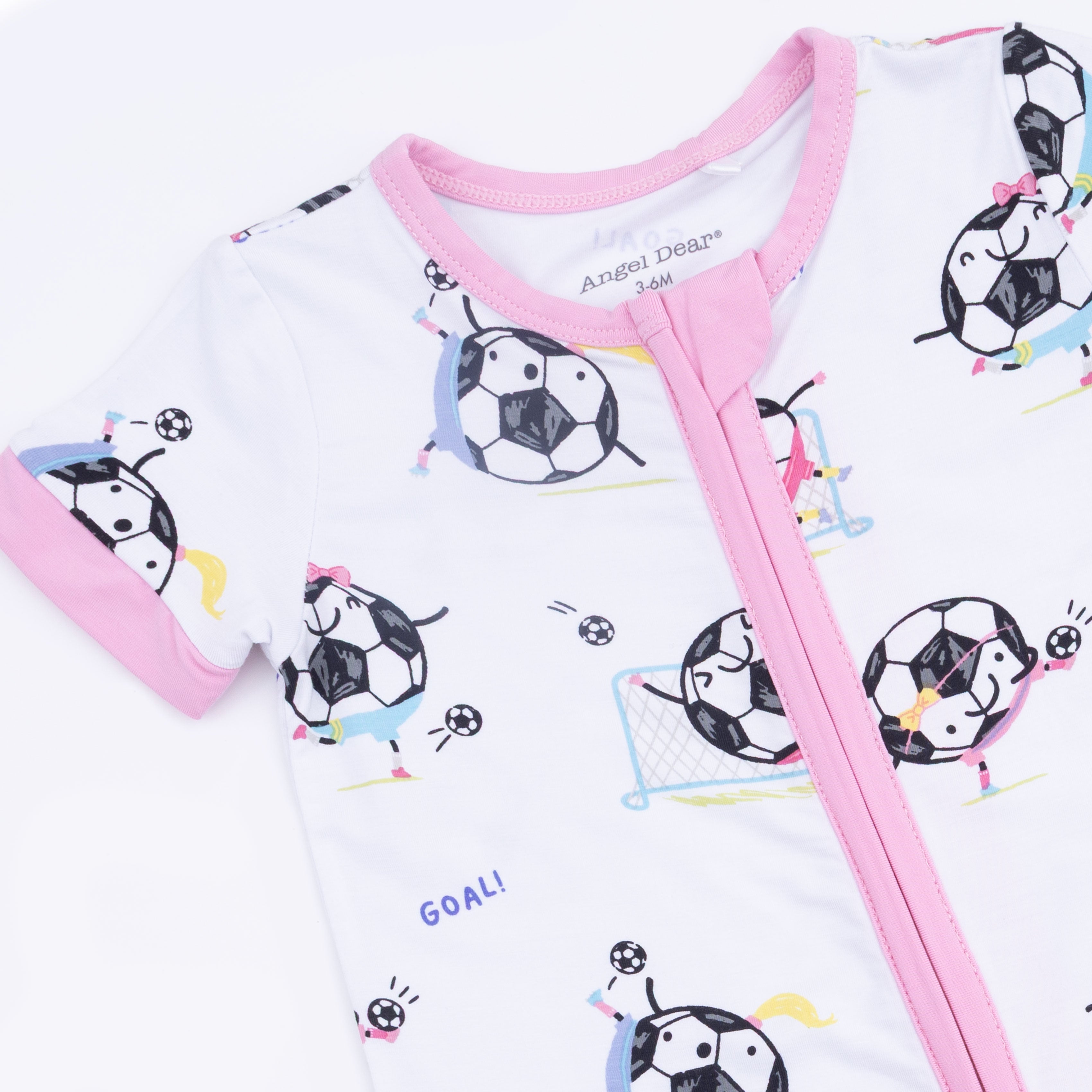 Soccer Balls Playing Soccer Pink - Shortie 2 Way Zipper Romper