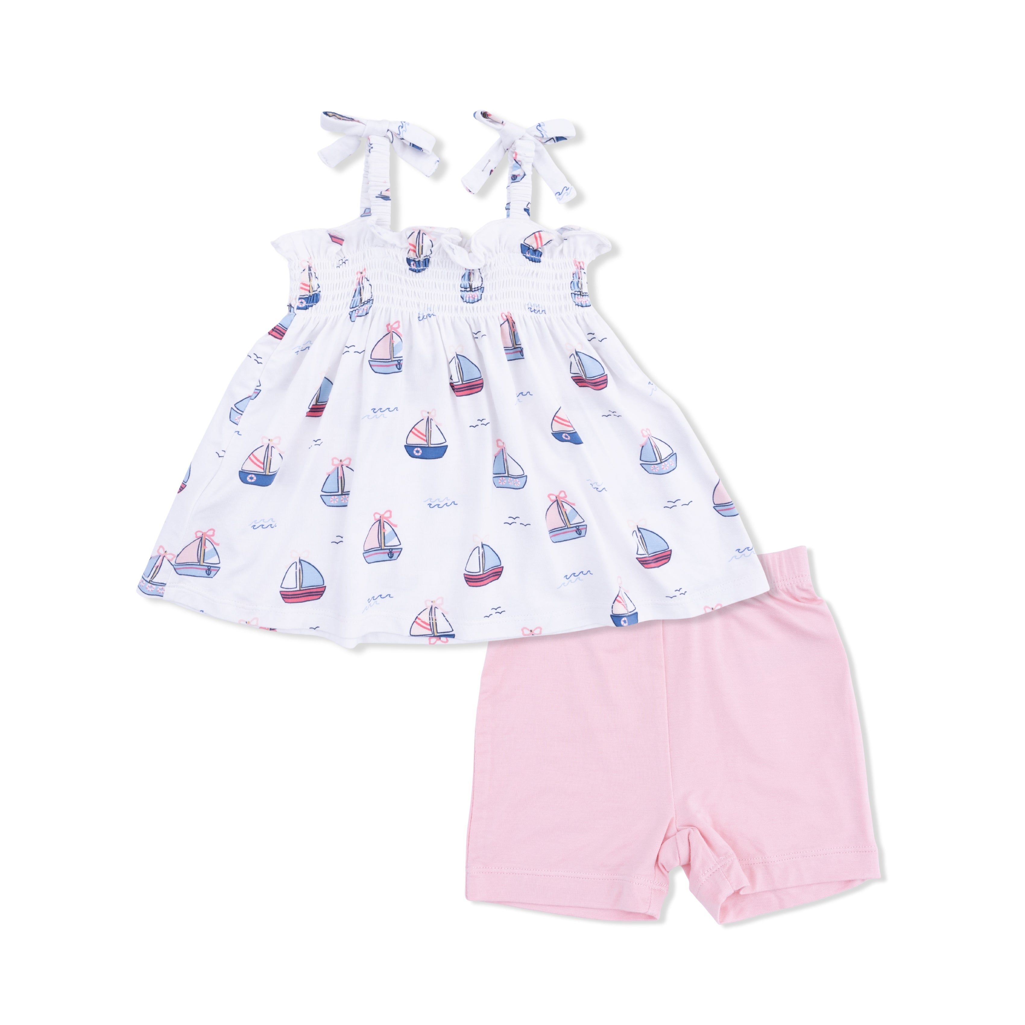 Bubbly Sailboats Pink - Smocked Top & Bike Short