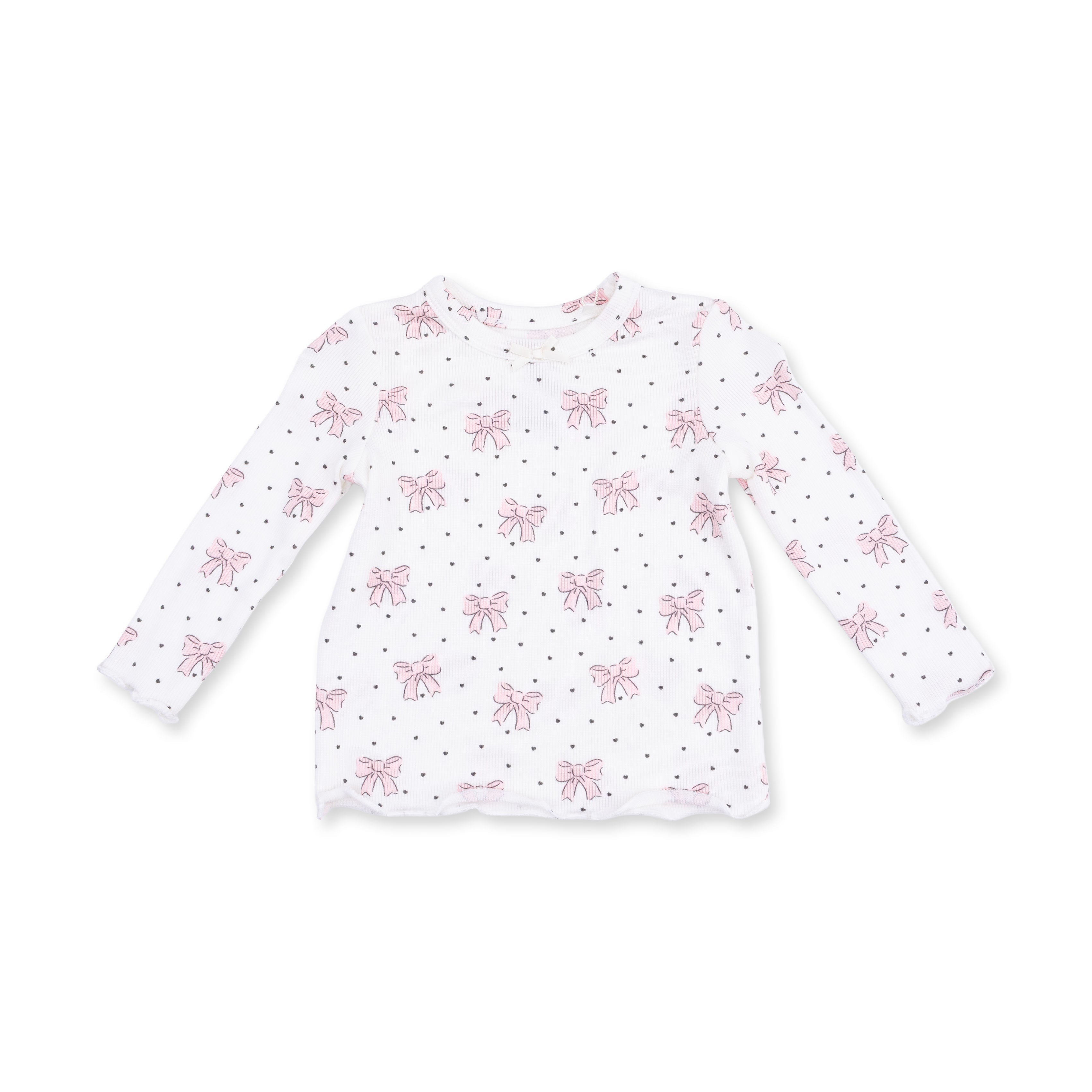 Bows And Hearts - Long Sleeve Lettuce Edge Tunic Top