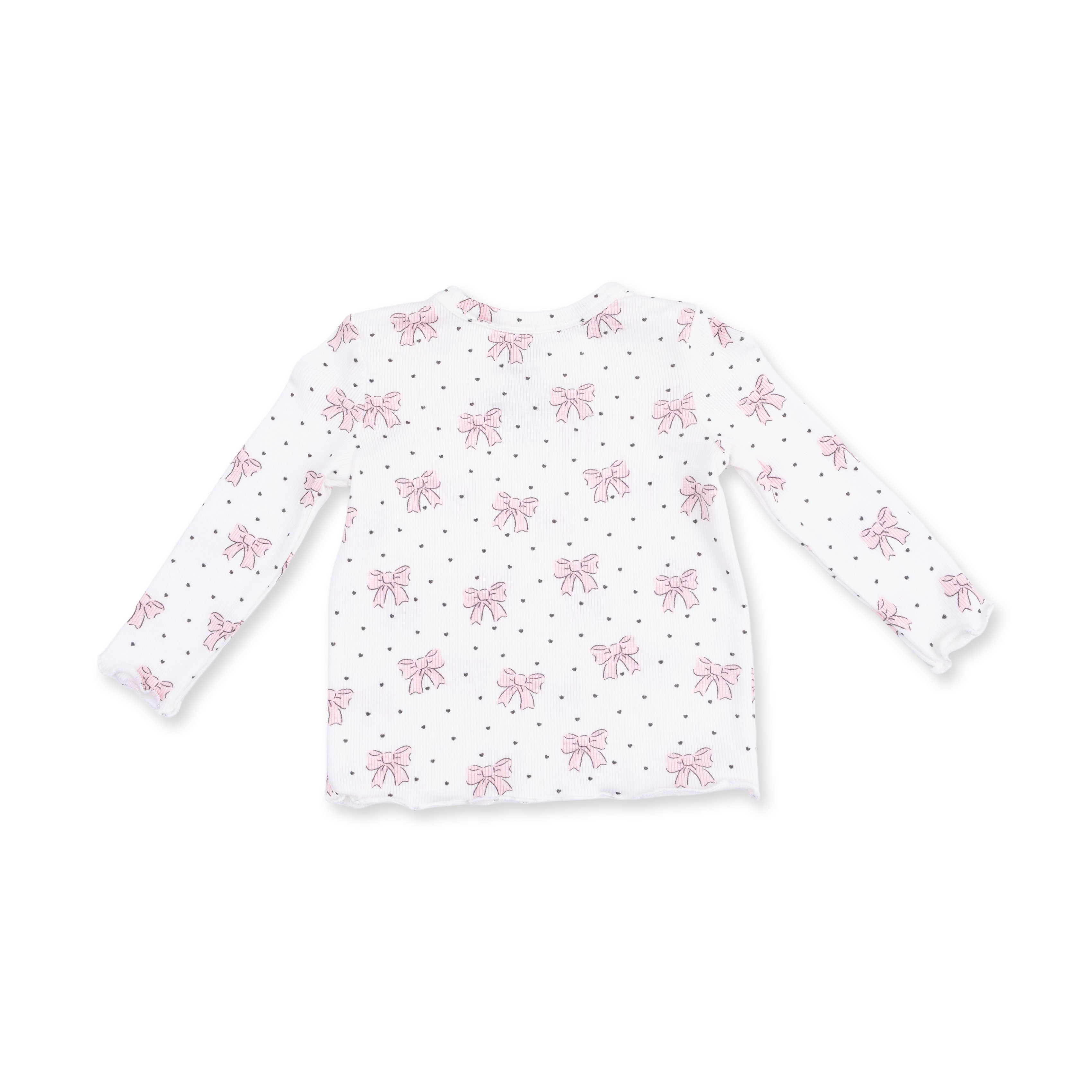 Bows And Hearts - Long Sleeve Lettuce Edge Tunic Top