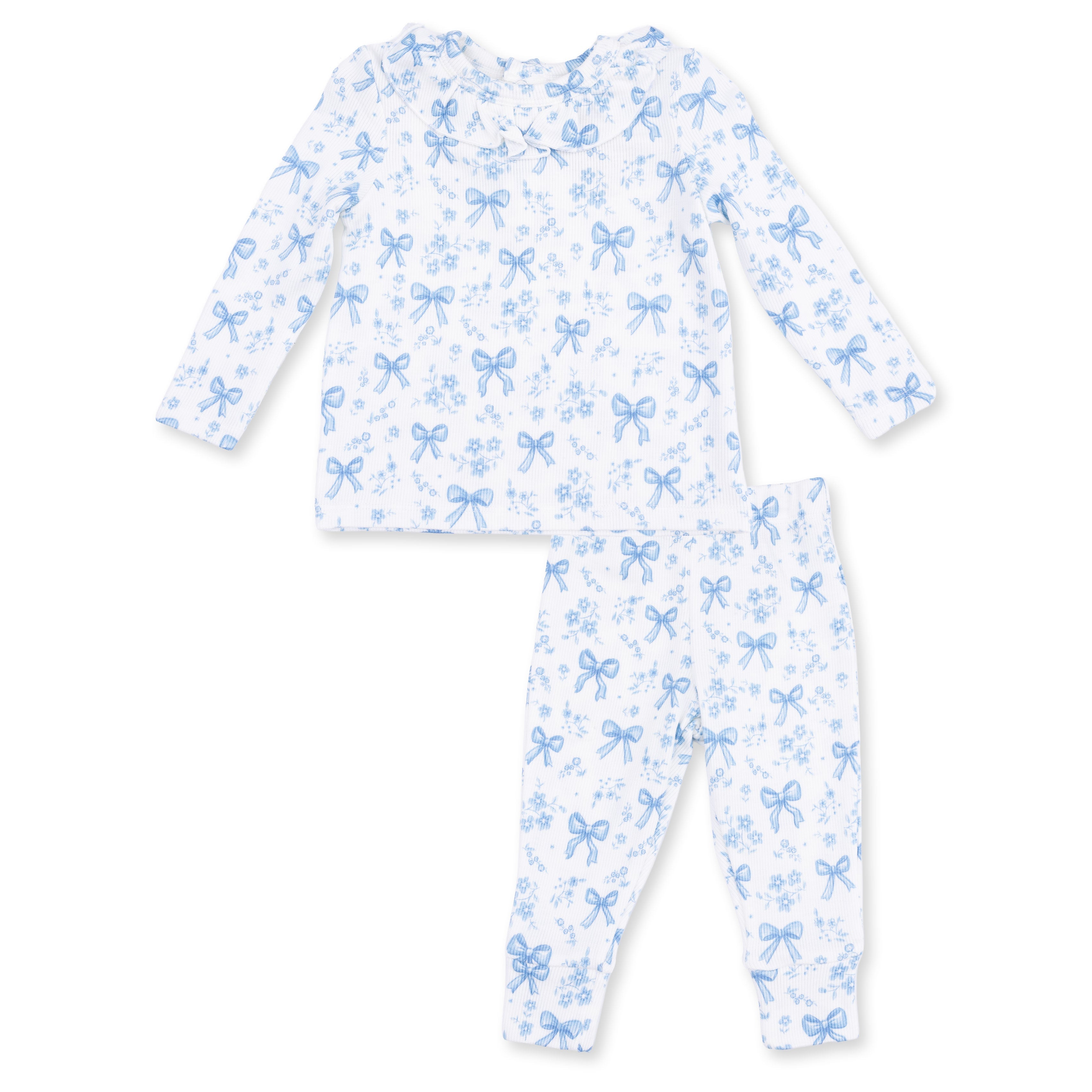 Blue Bows And Flowers - Long Sleeve Ruffle Top And Pant