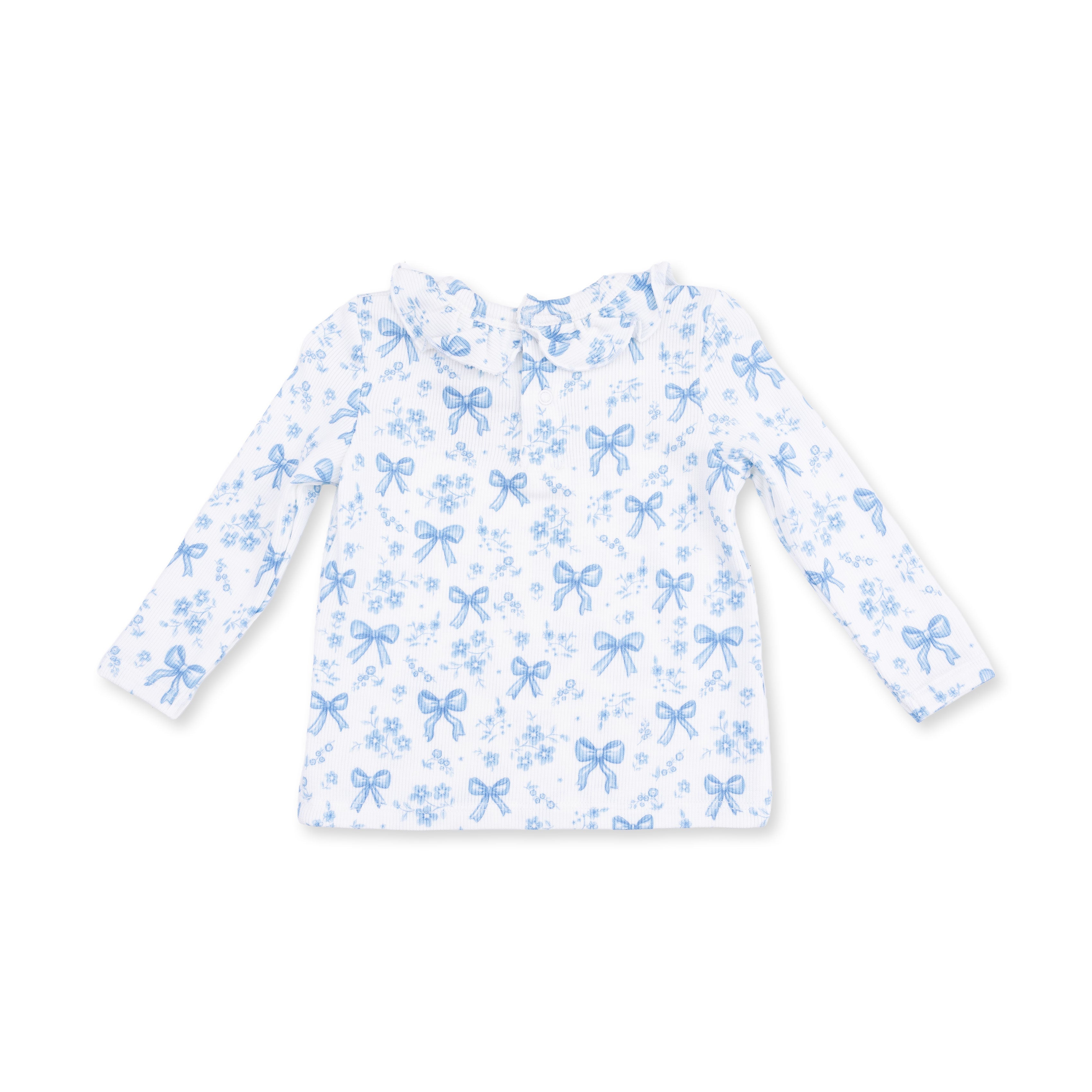 Blue Bows And Flowers - Long Sleeve Ruffle Top And Pant