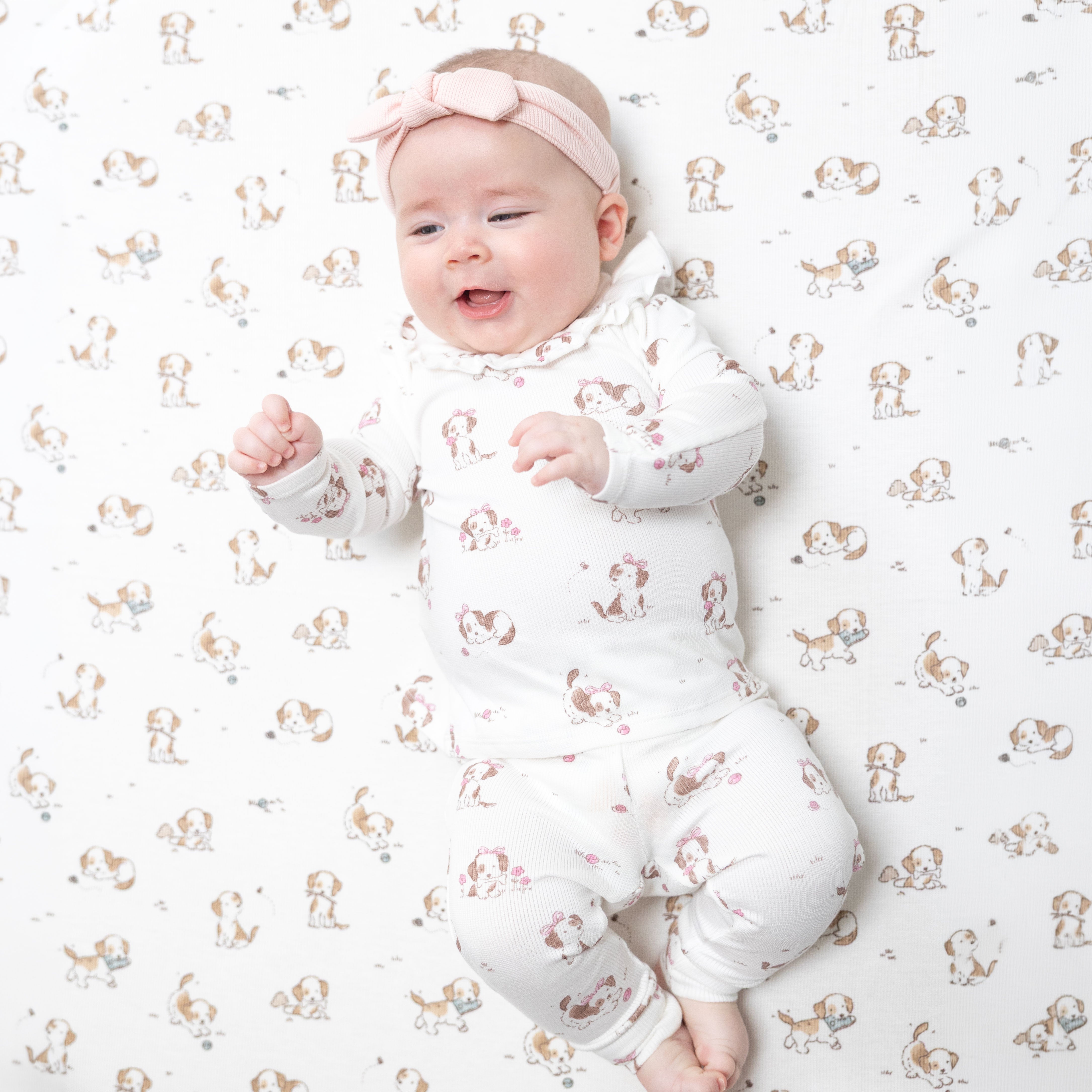 Explorer Puppy Pink - Long Sleeve Ruffle Top And Pant