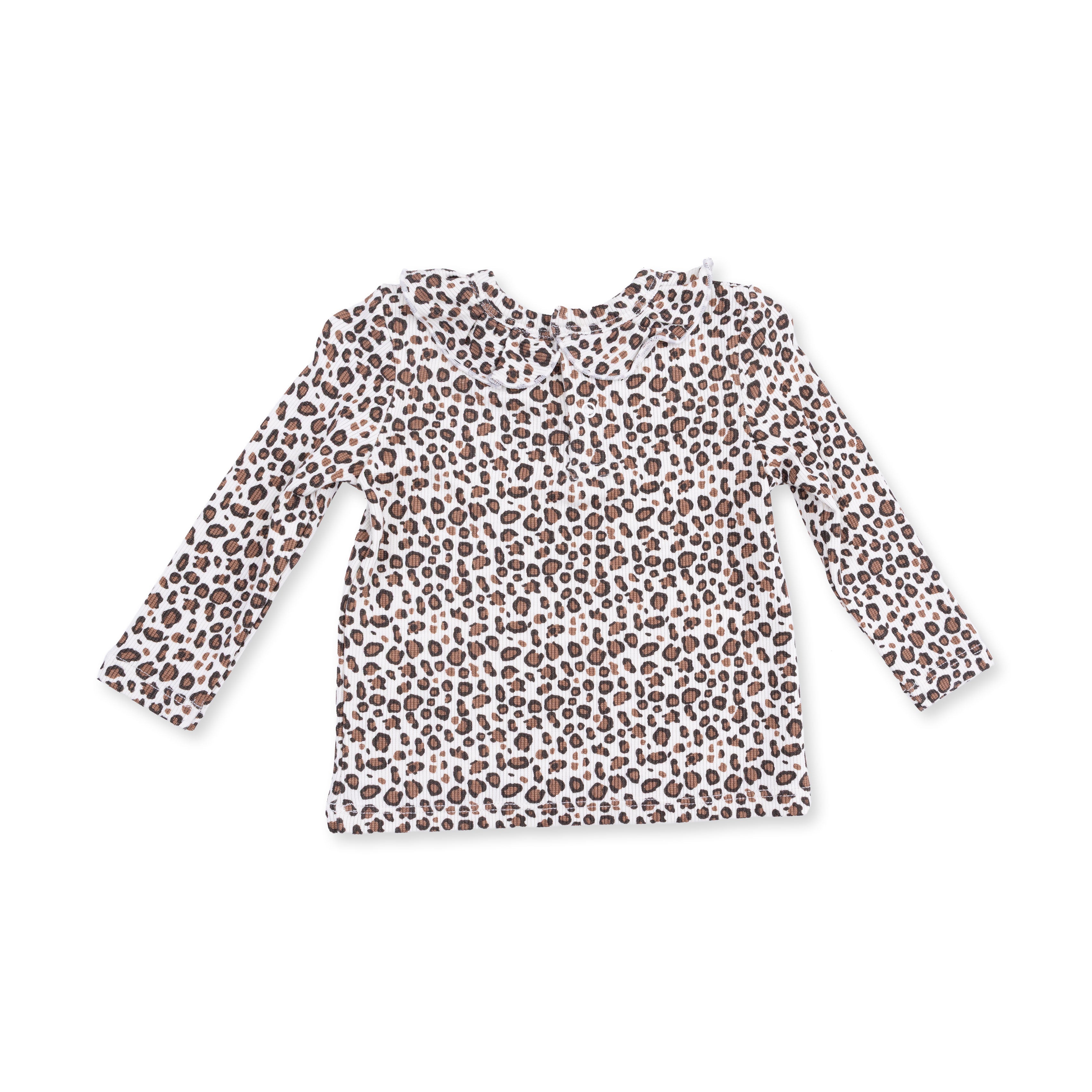 Leopard Rib - Long Sleeve Ruffle Top And Pant