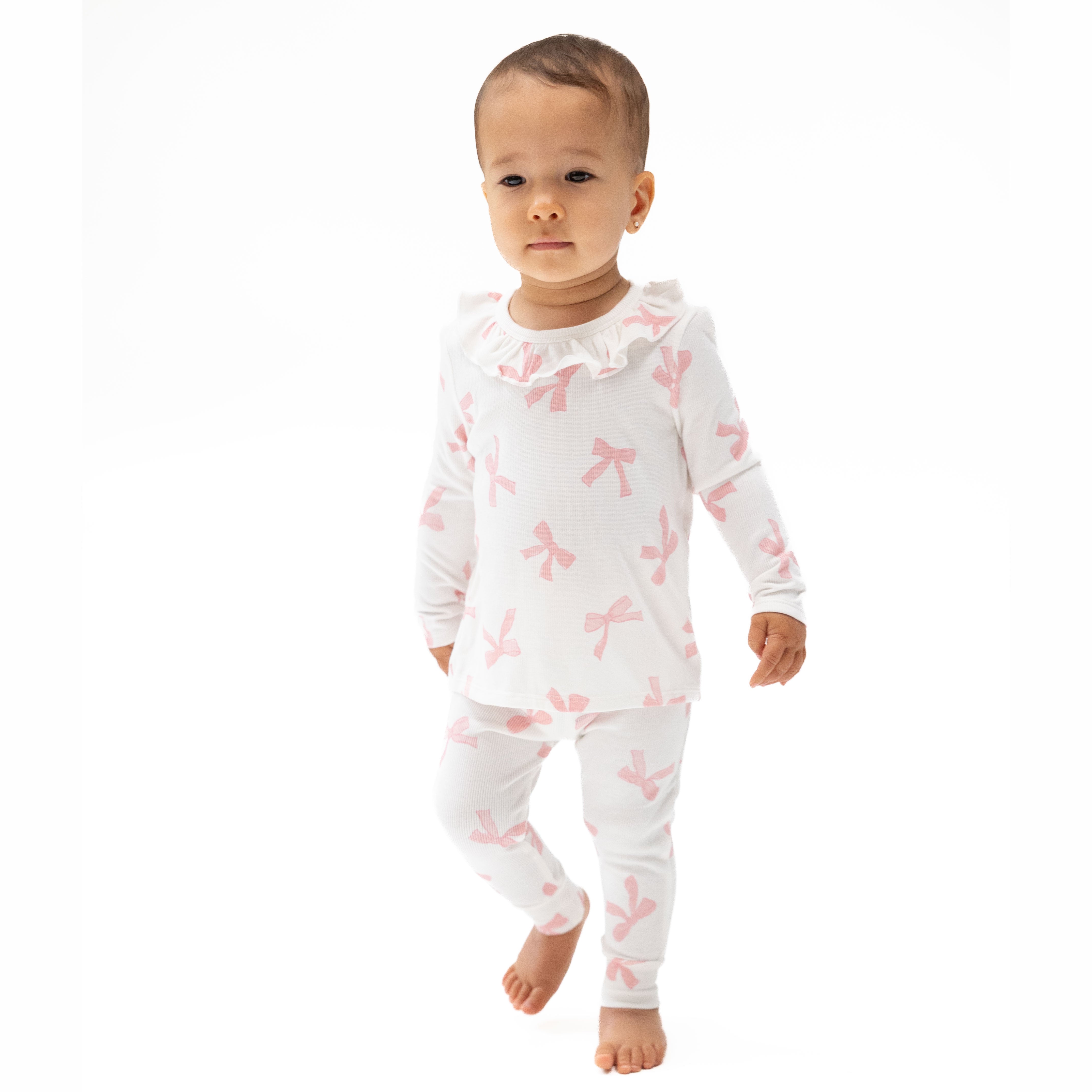 Pretty Bows - Long Sleeve Ruffle Top And Pant