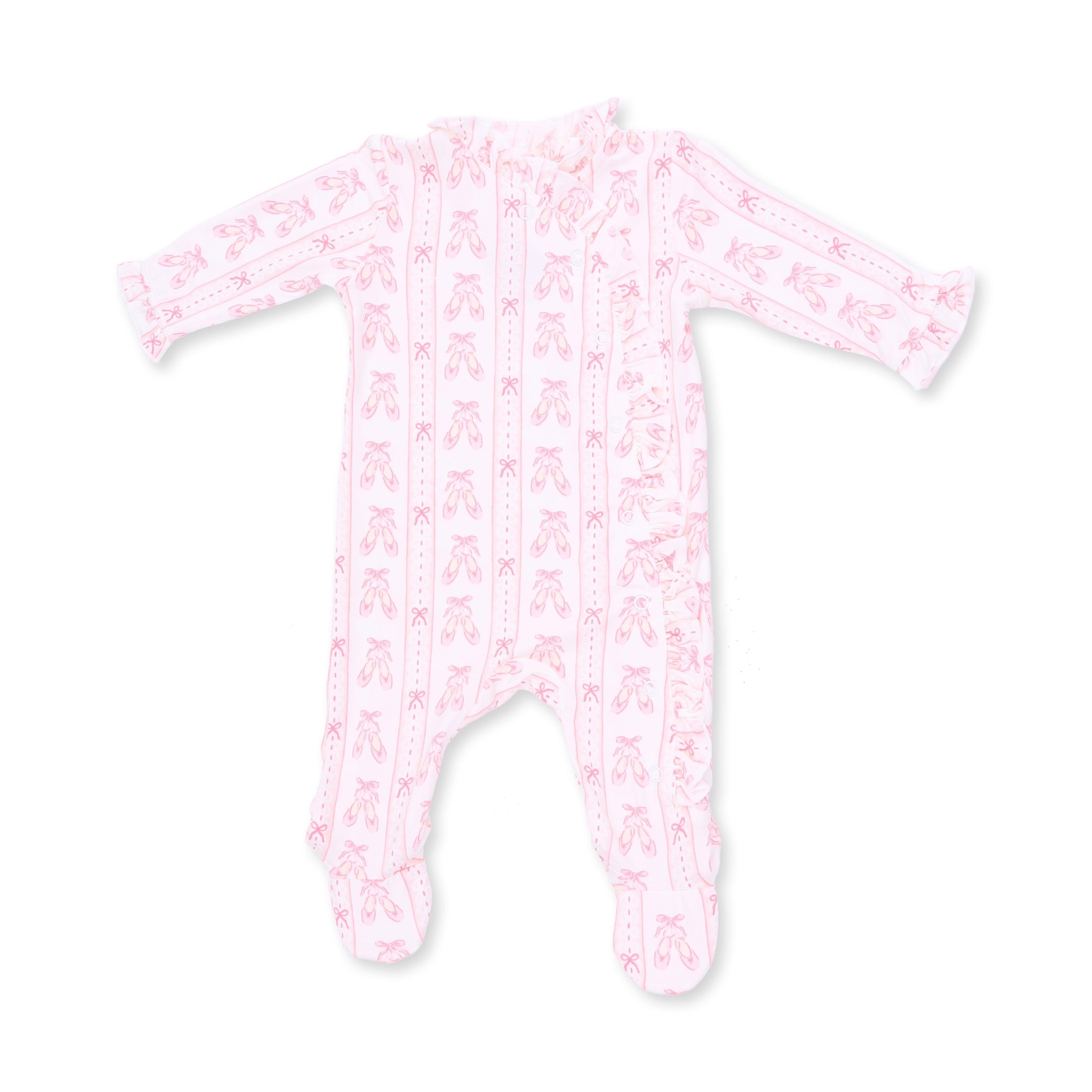 Ballet Shoes Ribbon Stripe - Kimono Ruffle Snap Footie