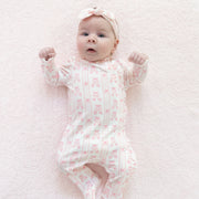 Ballet Shoes Ribbon Stripe - Kimono Ruffle Snap Footie